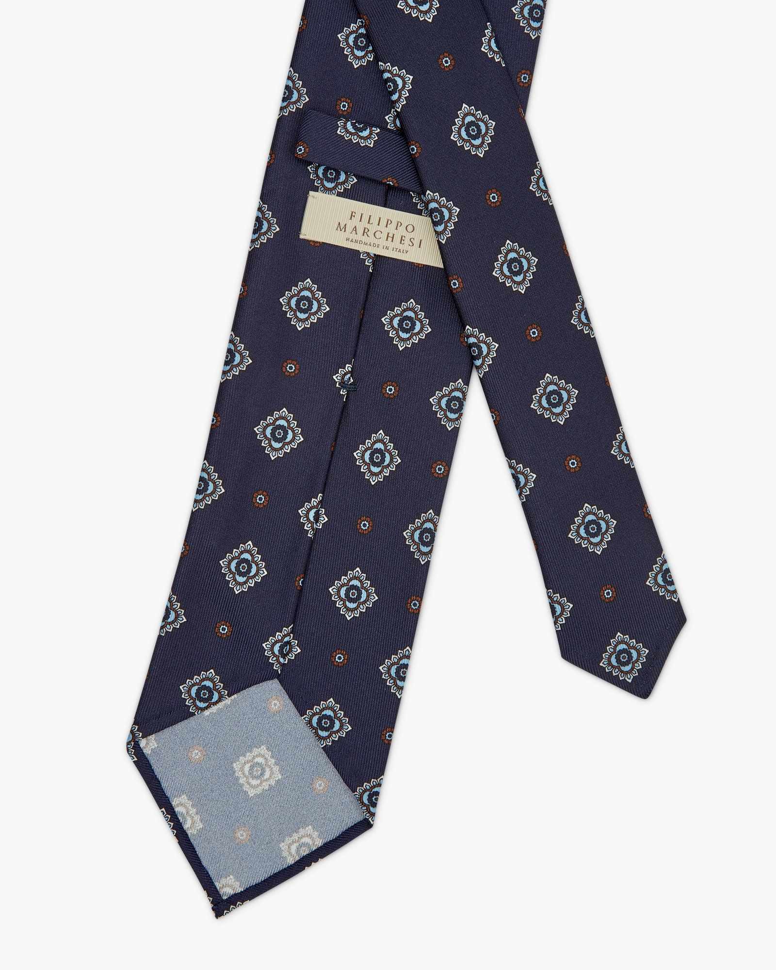 Cravatta 3 Pieghe In Seta Inglese Stampata Floreale - Blu Celeste