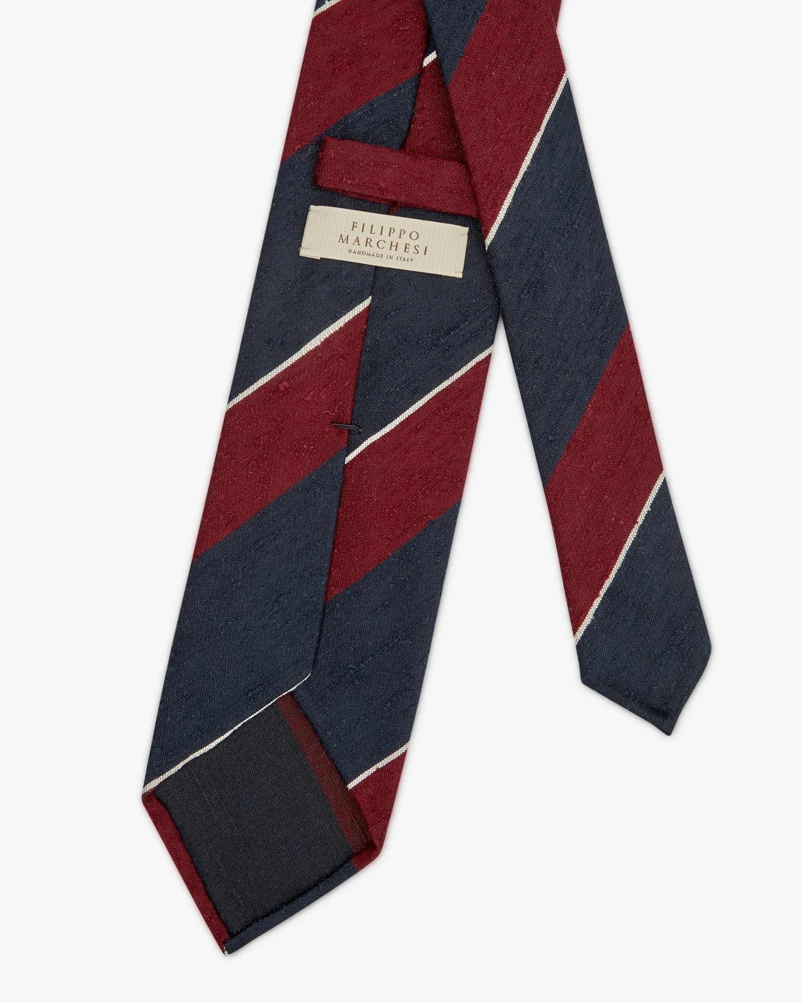 3-Fold Multi Stripe Shantung Silk Tie - Bordeaux Blue