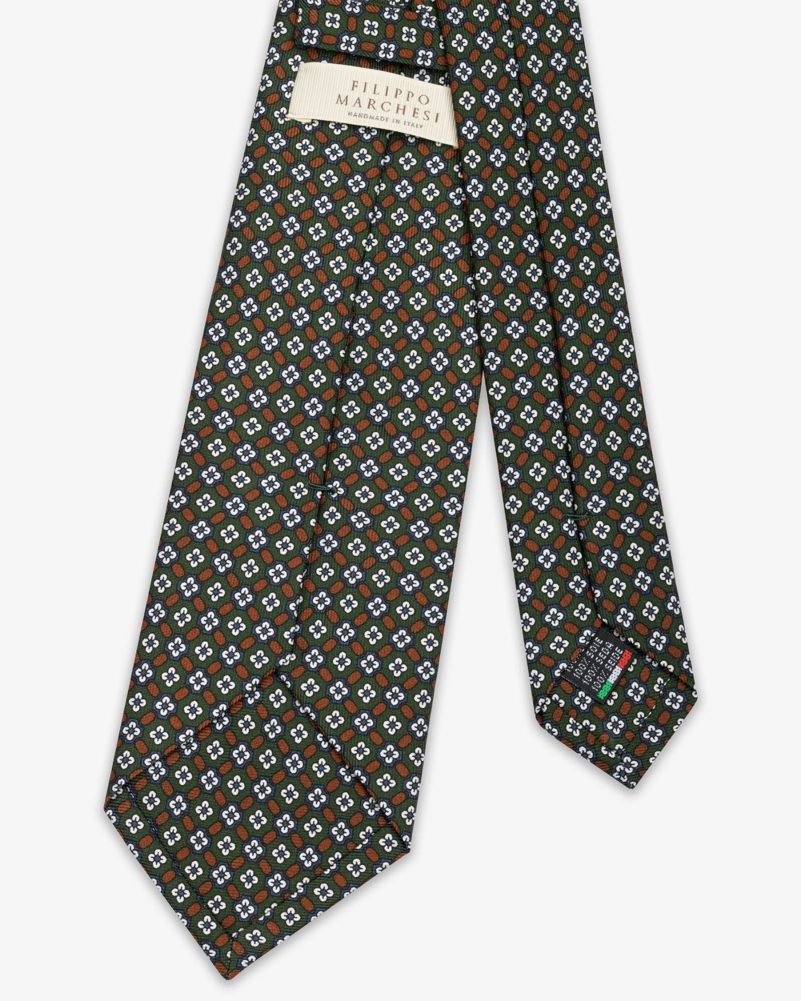 Cravatta 3 Pieghe In Seta Inglese Stampata Floreale - Verde Ruggine