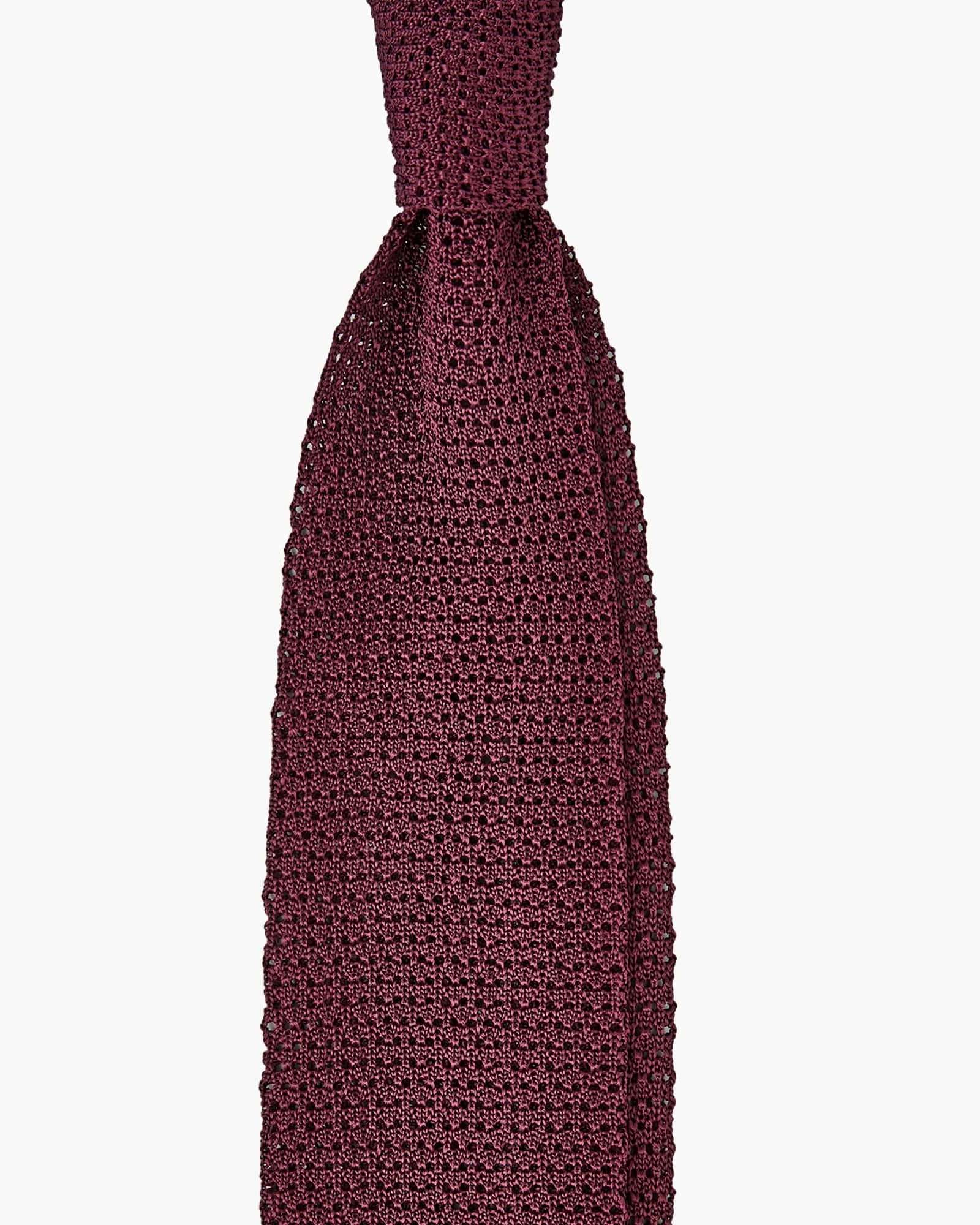 Cravatta Tricot in Maglia Punto Uncinetto - Rosso Vinaccia