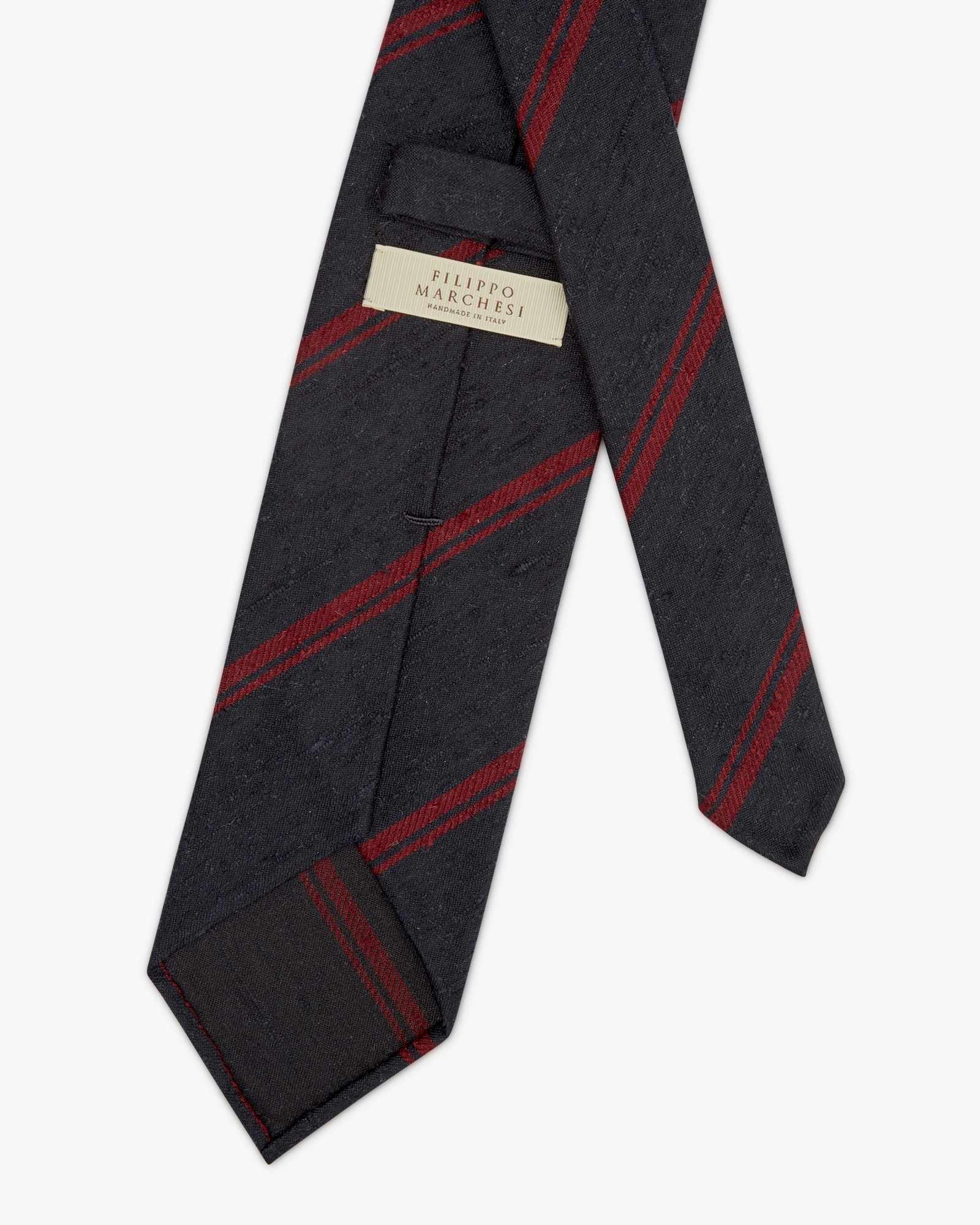 3-Fold Multi Stripe Shantung Silk Tie - Bordeaux Blue