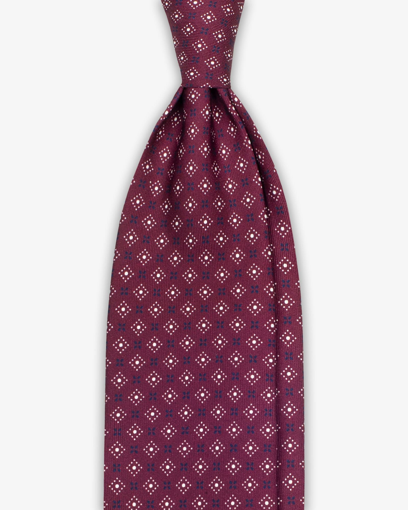 3 Fold Micro Pattern English Silk Tie - Bordeaux White