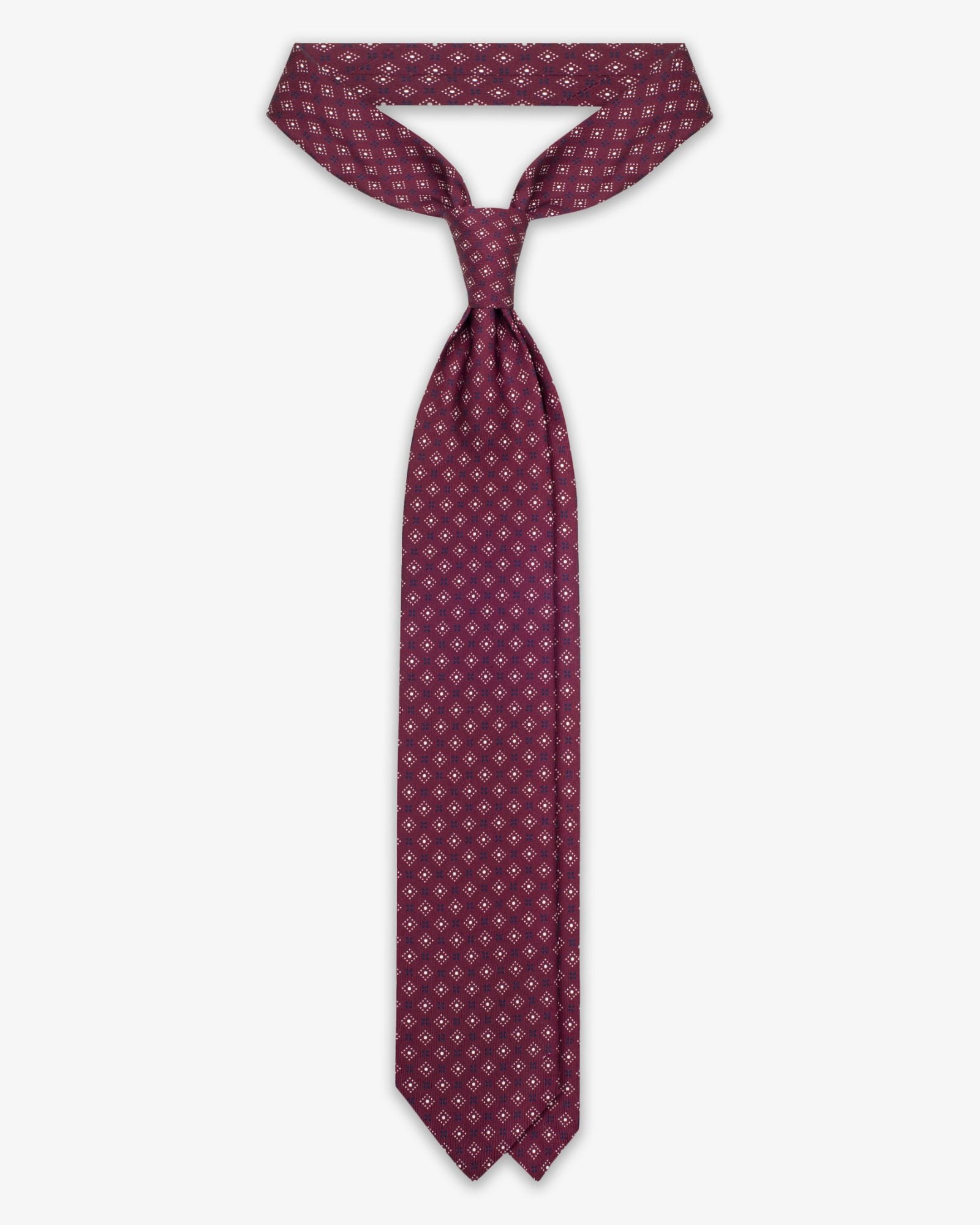 3 Fold Micro Pattern English Silk Tie - Bordeaux White
