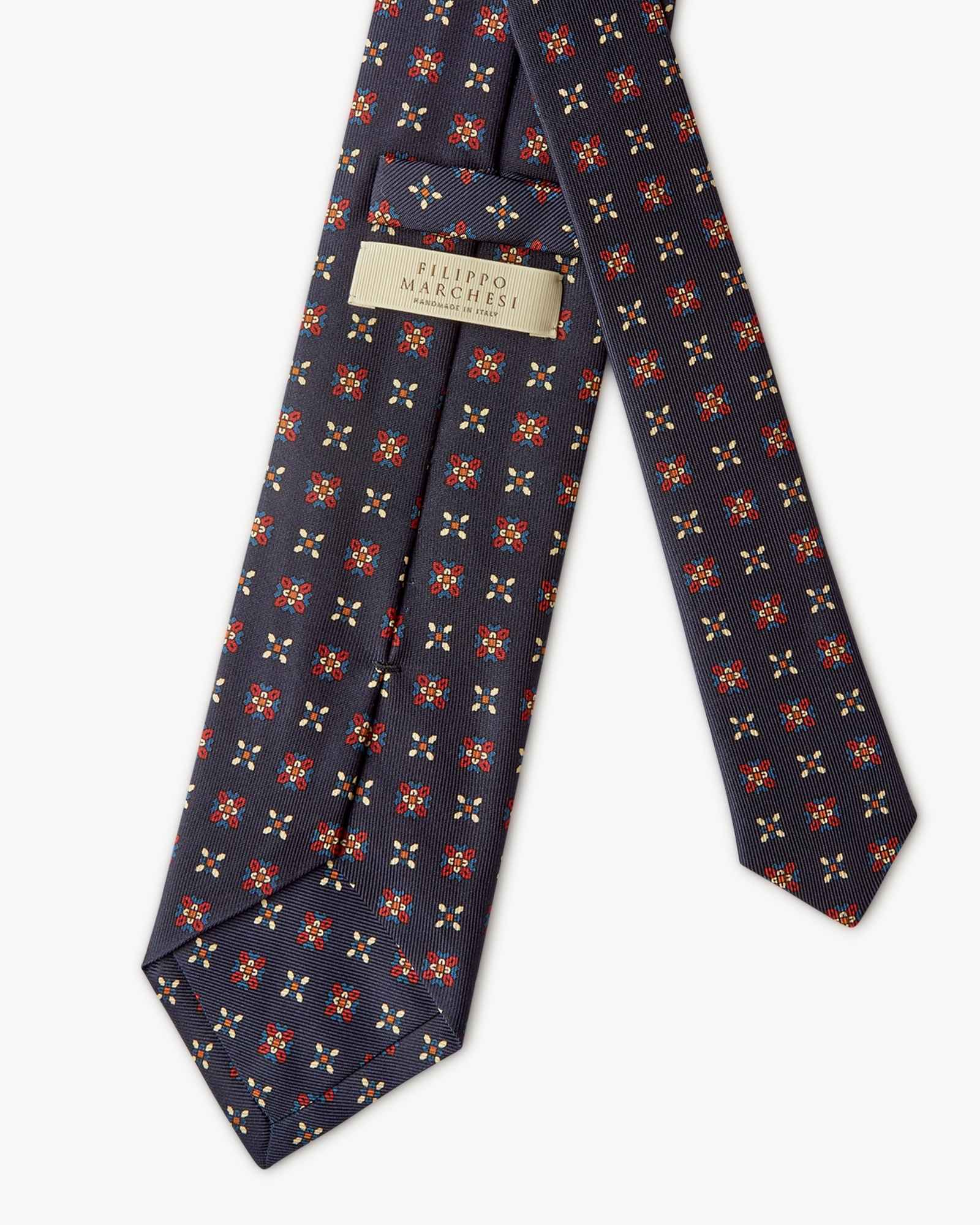 Cravatta 3 Pieghe In Seta Inglese Stampata Floreale - Blu Crema