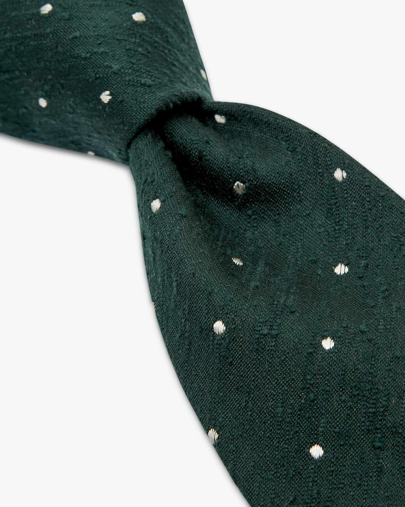 Cravatta 3 Pieghe In Seta Shantung A Pois - Verde Bianco