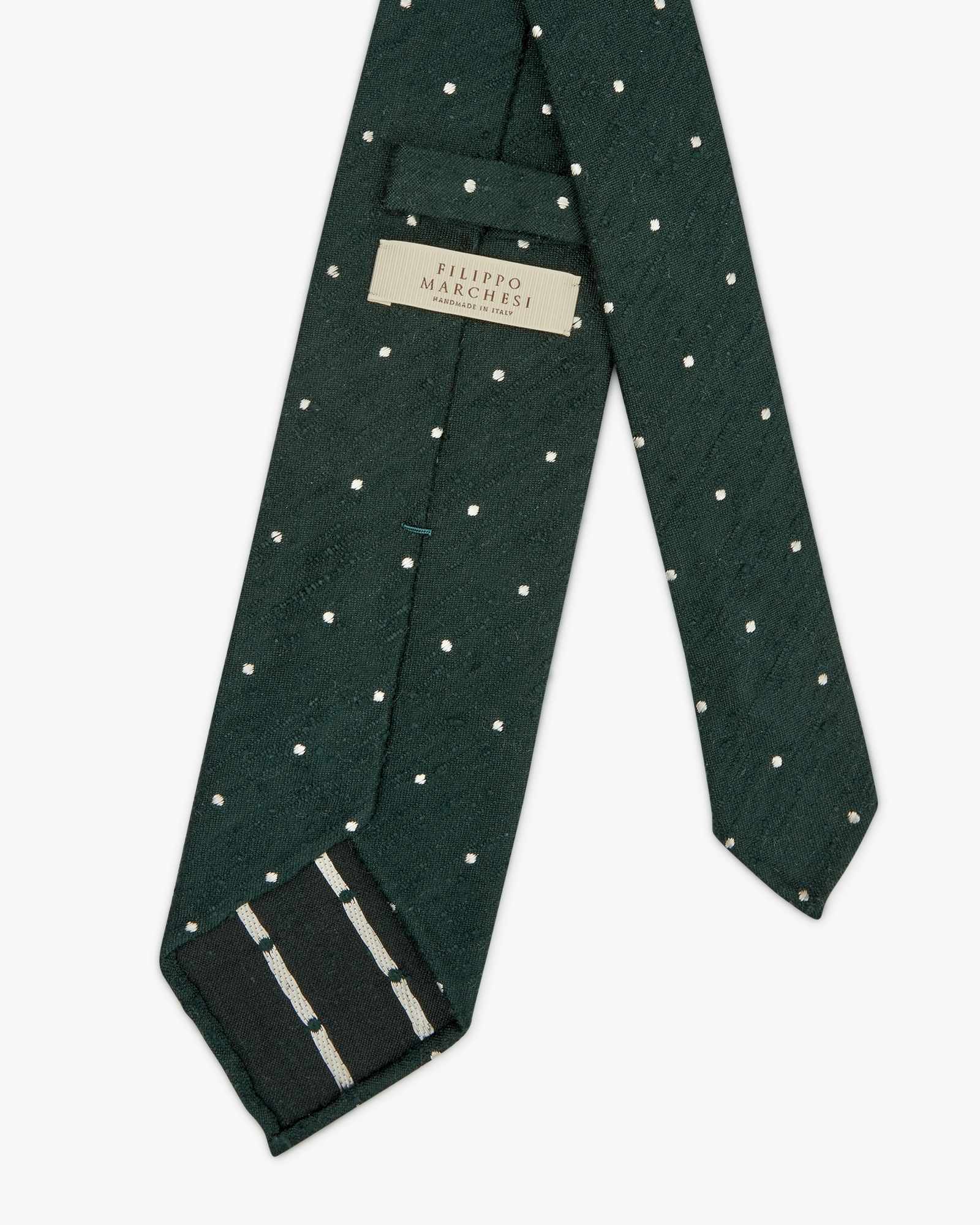 Cravatta 3 Pieghe In Seta Shantung A Pois - Verde Bianco