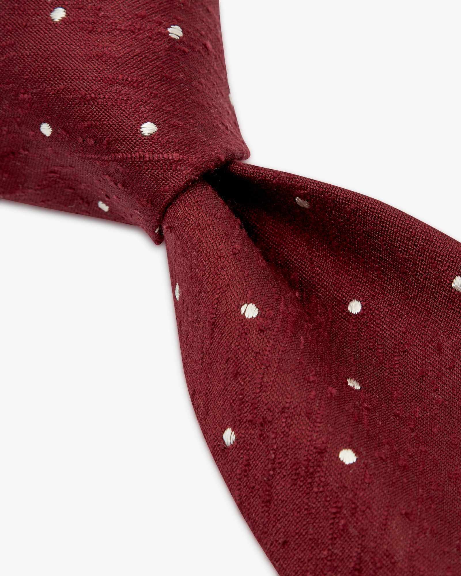 Cravatta 3 Pieghe In Seta Shantung A Pois - Bordeaux Bianco