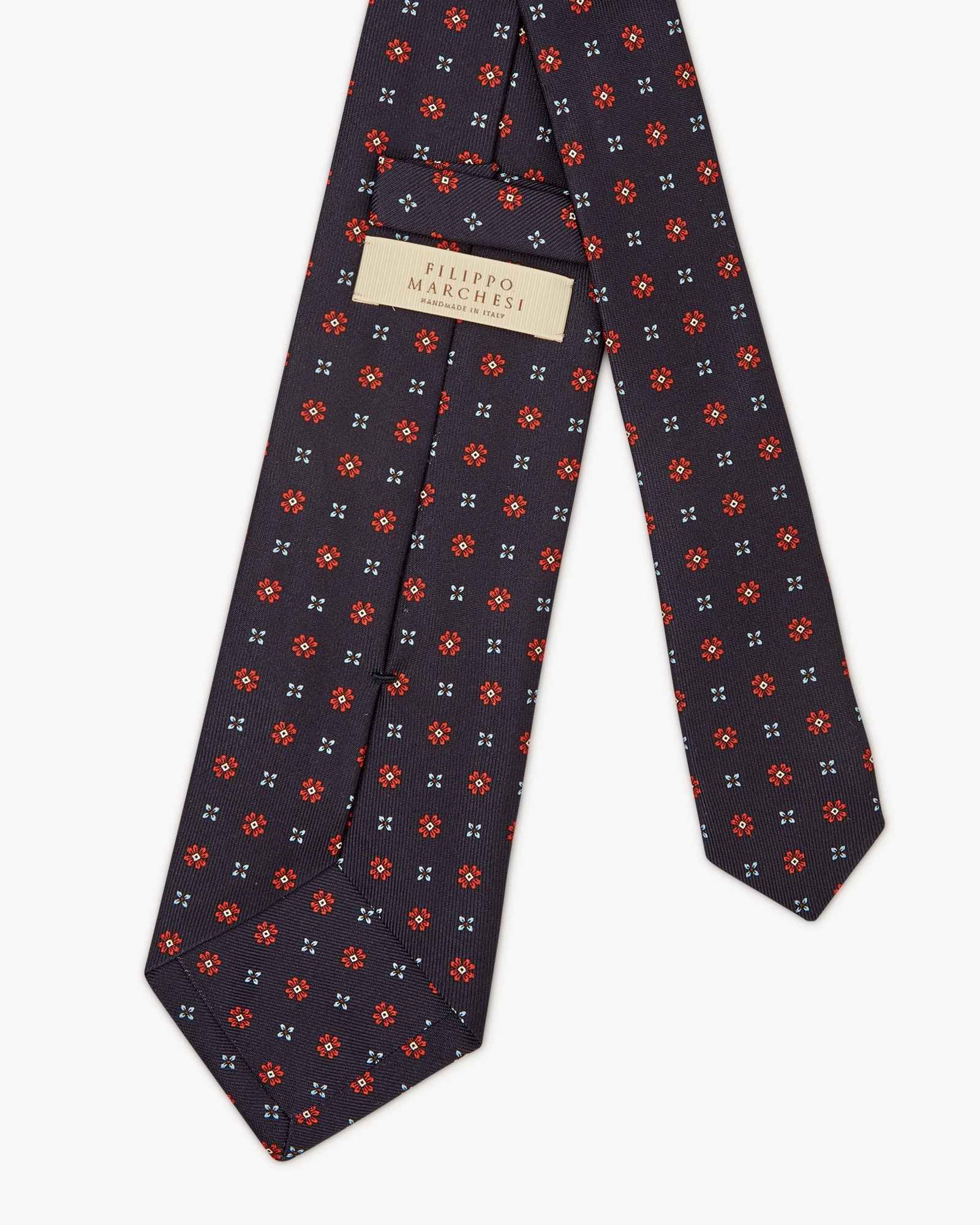 Cravatta 3 Pieghe In Seta Inglese Stampata Floreale - Blu Rosso