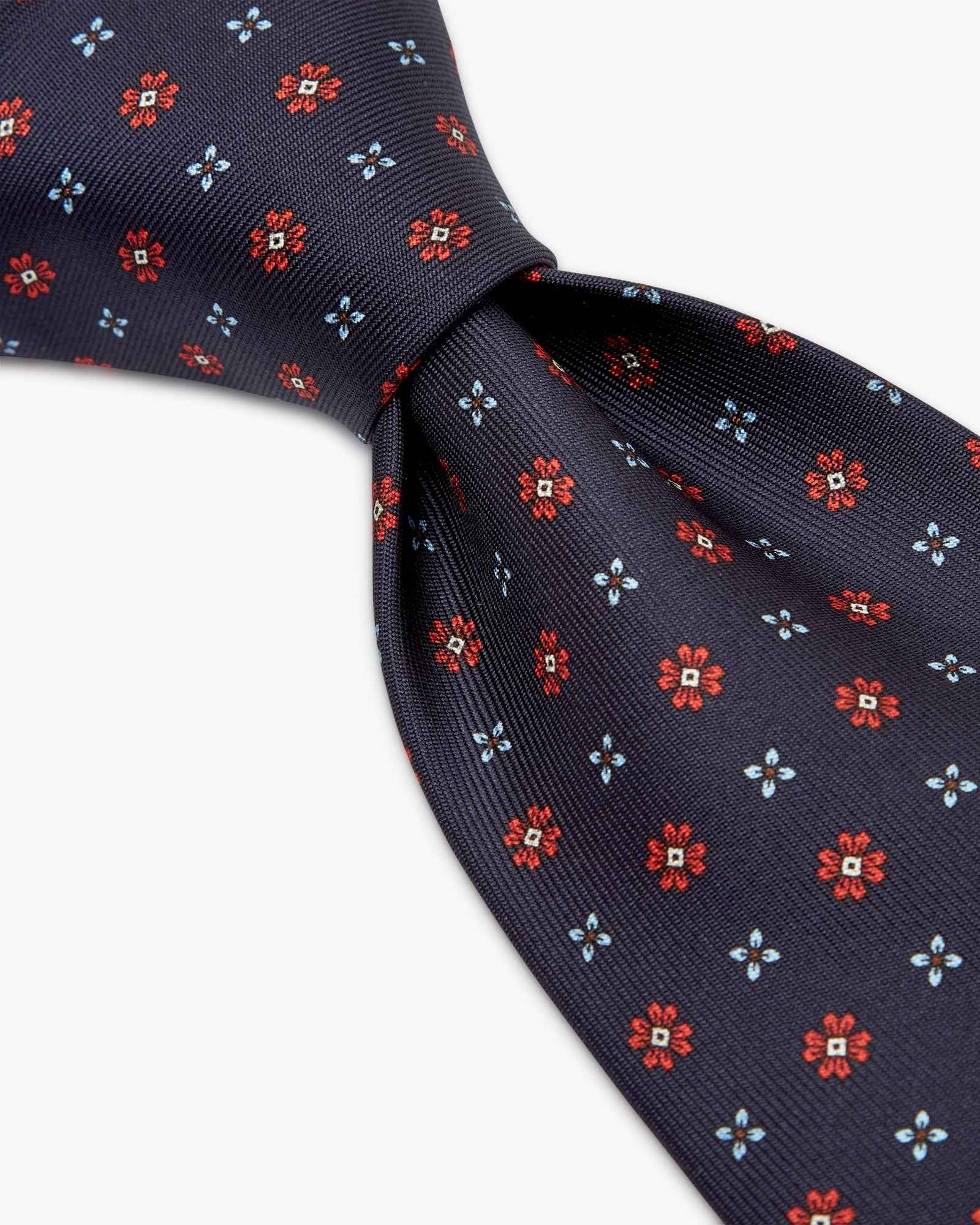 Cravatta 3 Pieghe In Seta Inglese Stampata Floreale - Blu Rosso
