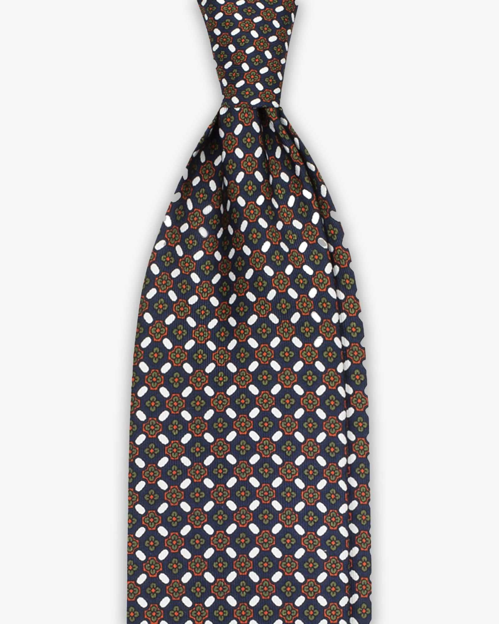 3 Fold Floral English Silk Tie - Blue White