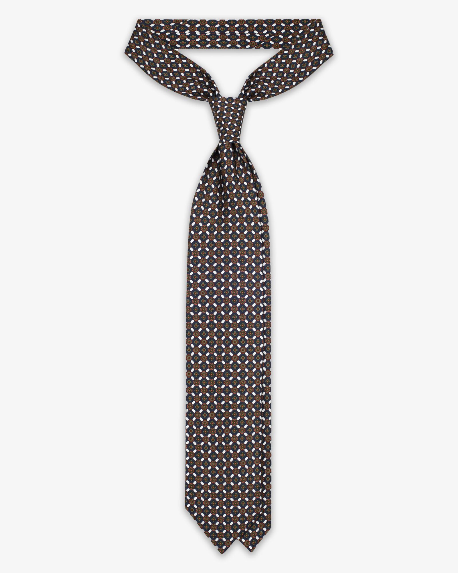 3 Fold Floral English Silk Tie - Blue White