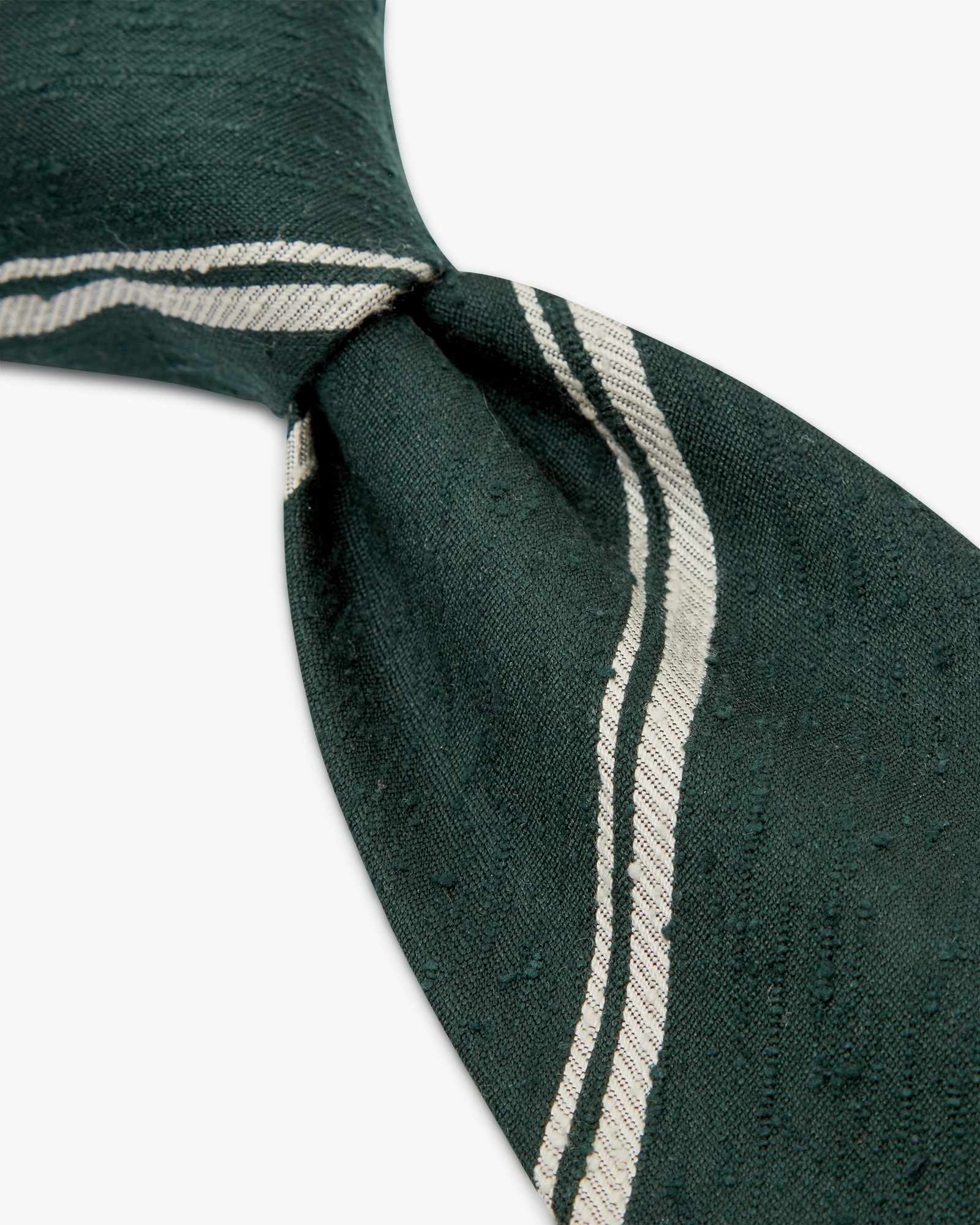 Cravatta 3 Pieghe In Seta Shantung A Righe - Verde Bianco