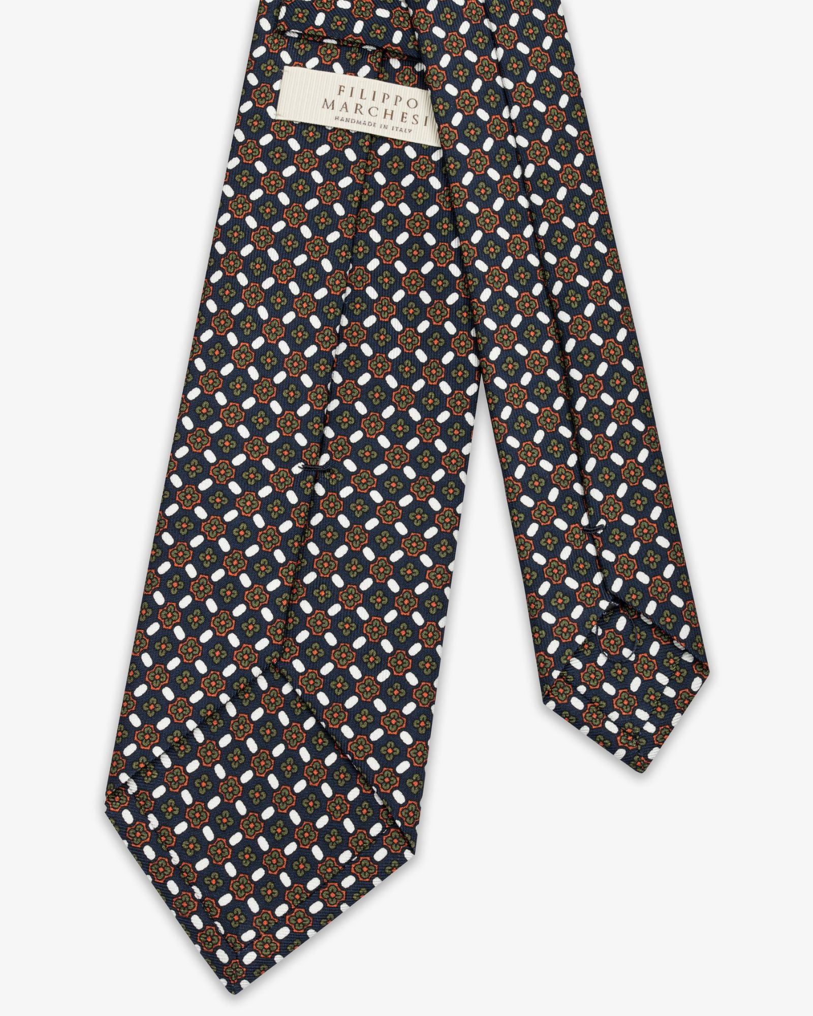 3 Fold Floral English Silk Tie - Blue White