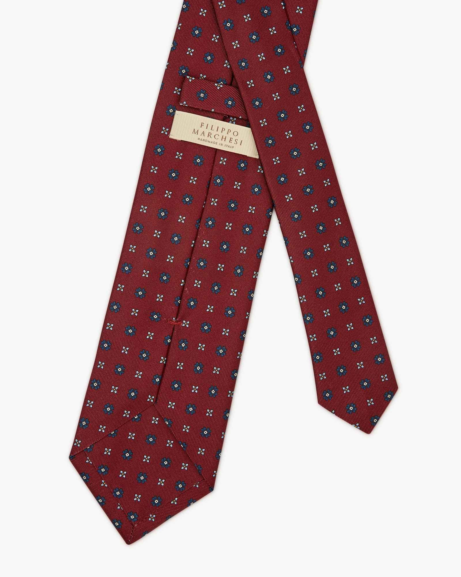 Cravatta 3 Pieghe In Seta Inglese Stampata Floreale - Rosso Borgogna