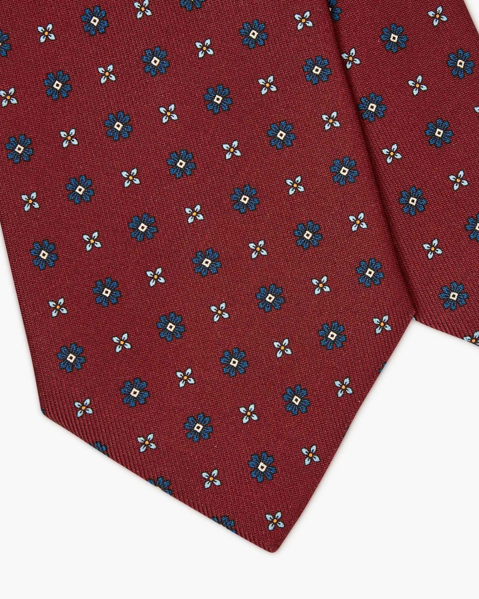 Cravatta 3 Pieghe In Seta Inglese Stampata Floreale - Rosso Borgogna