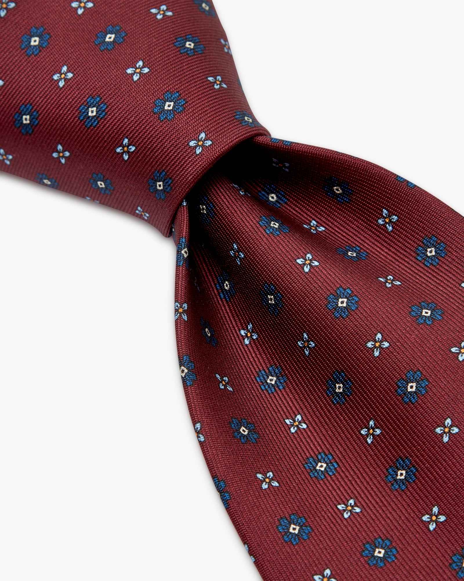 Cravatta 3 Pieghe In Seta Inglese Stampata Floreale - Rosso Borgogna