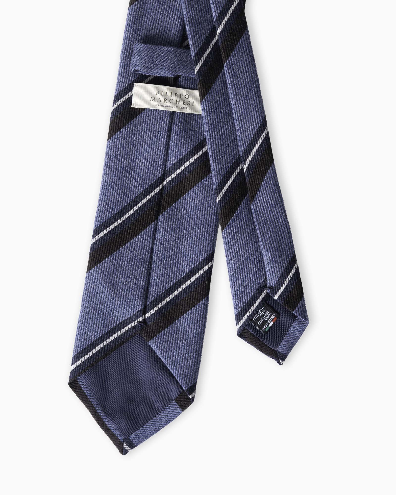 Cravatta in Seta e Lana 3 Pieghe Regimental - Azzurro