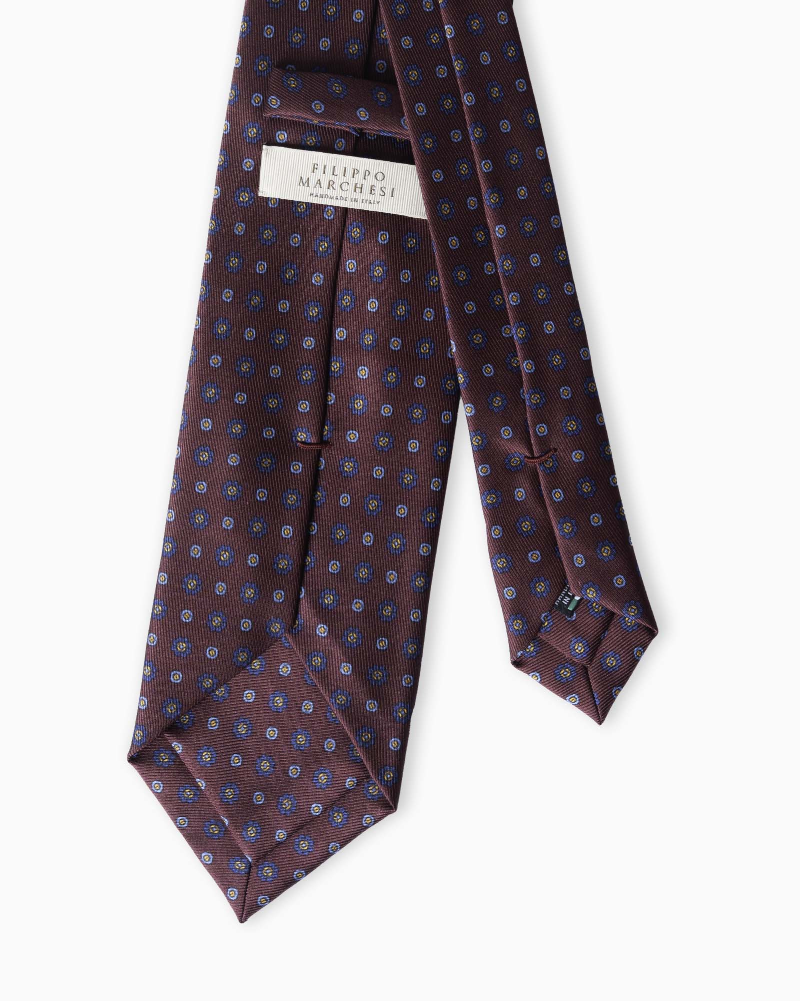 Cravatta in Seta Italiana 3 Pieghe Motivo Floreale - Bordeaux