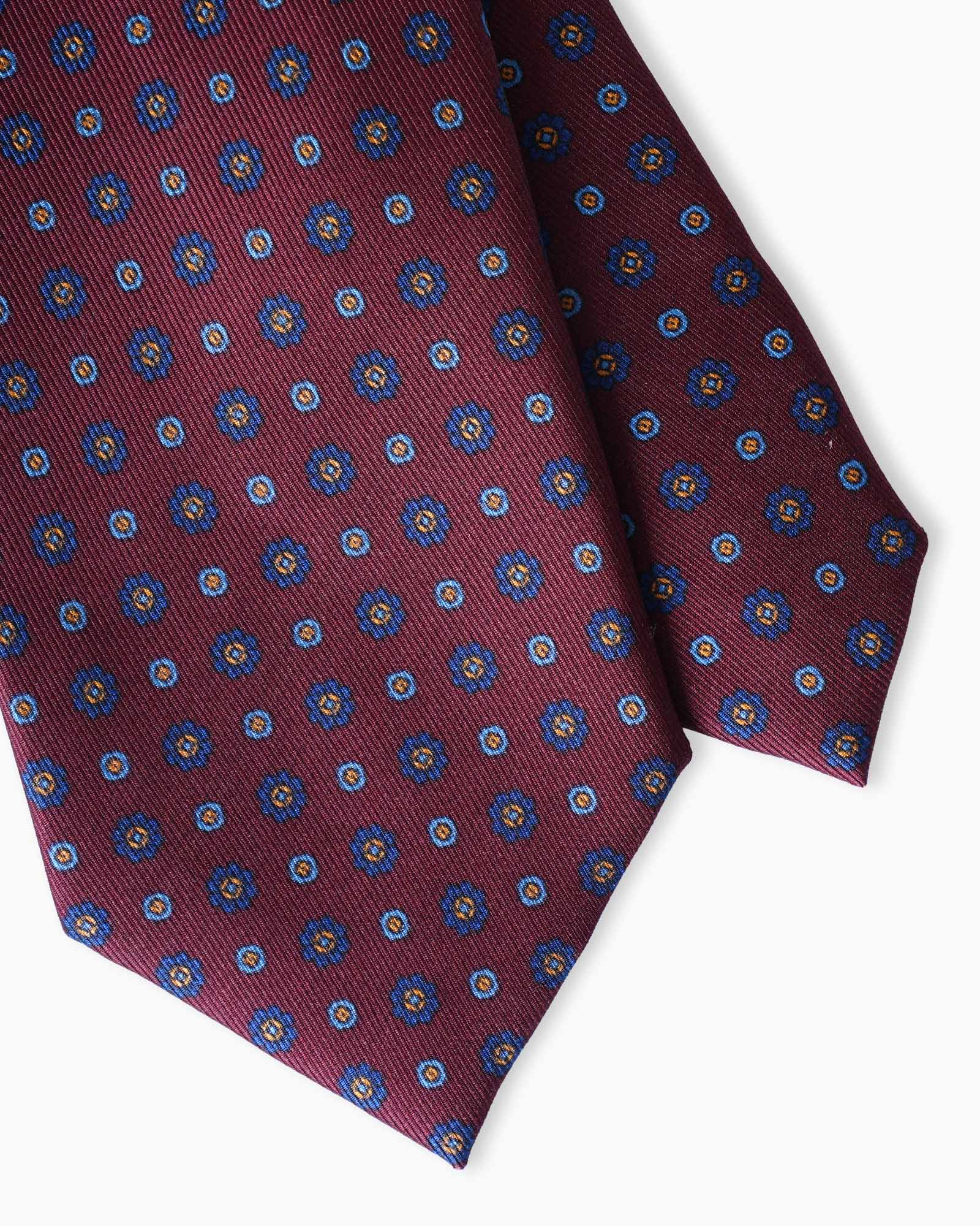 Cravatta in Seta Italiana 3 Pieghe Motivo Floreale - Bordeaux
