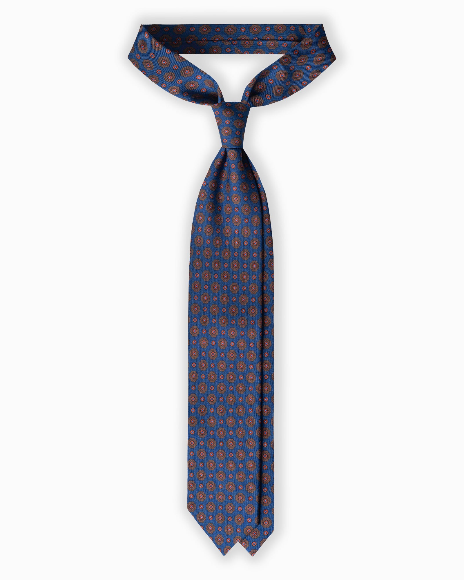 Cravatta in Seta Italiana 3 Pieghe Motivo Floreale - Blu Navy