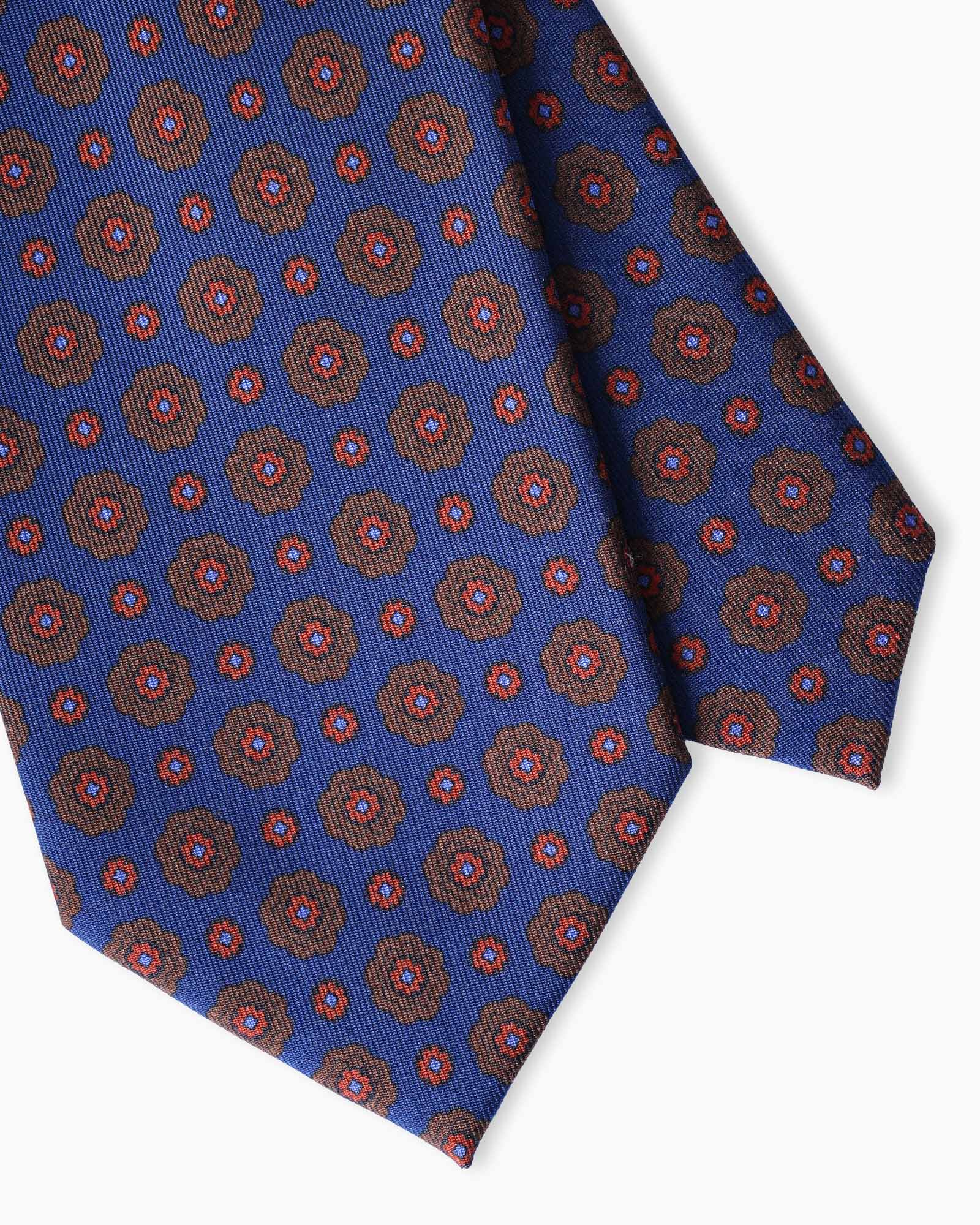 Cravatta in Seta Italiana 3 Pieghe Motivo Floreale - Blu Navy