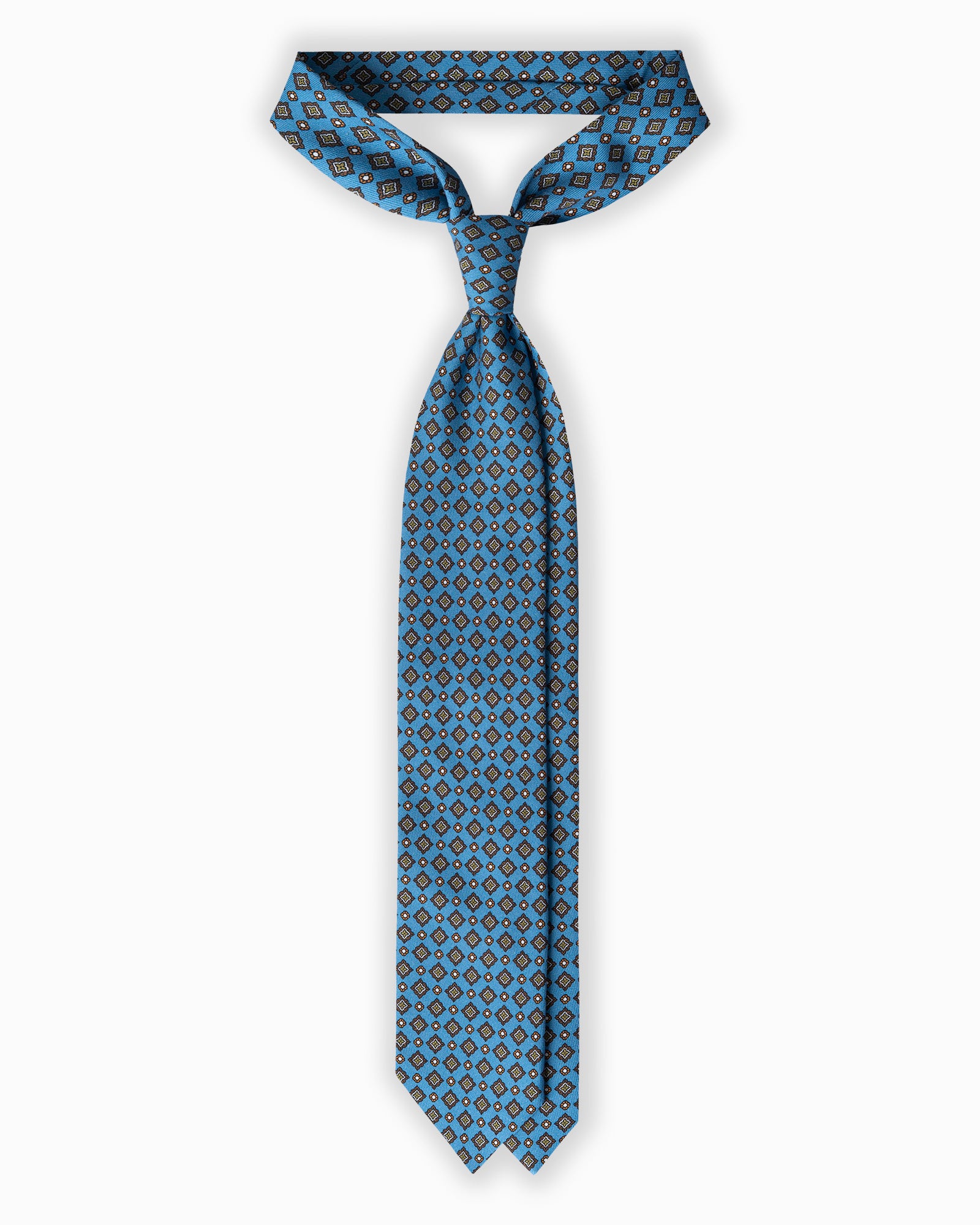 Cravatta in Seta Madder 3 Pieghe Motivo Geometrico - Azzurro