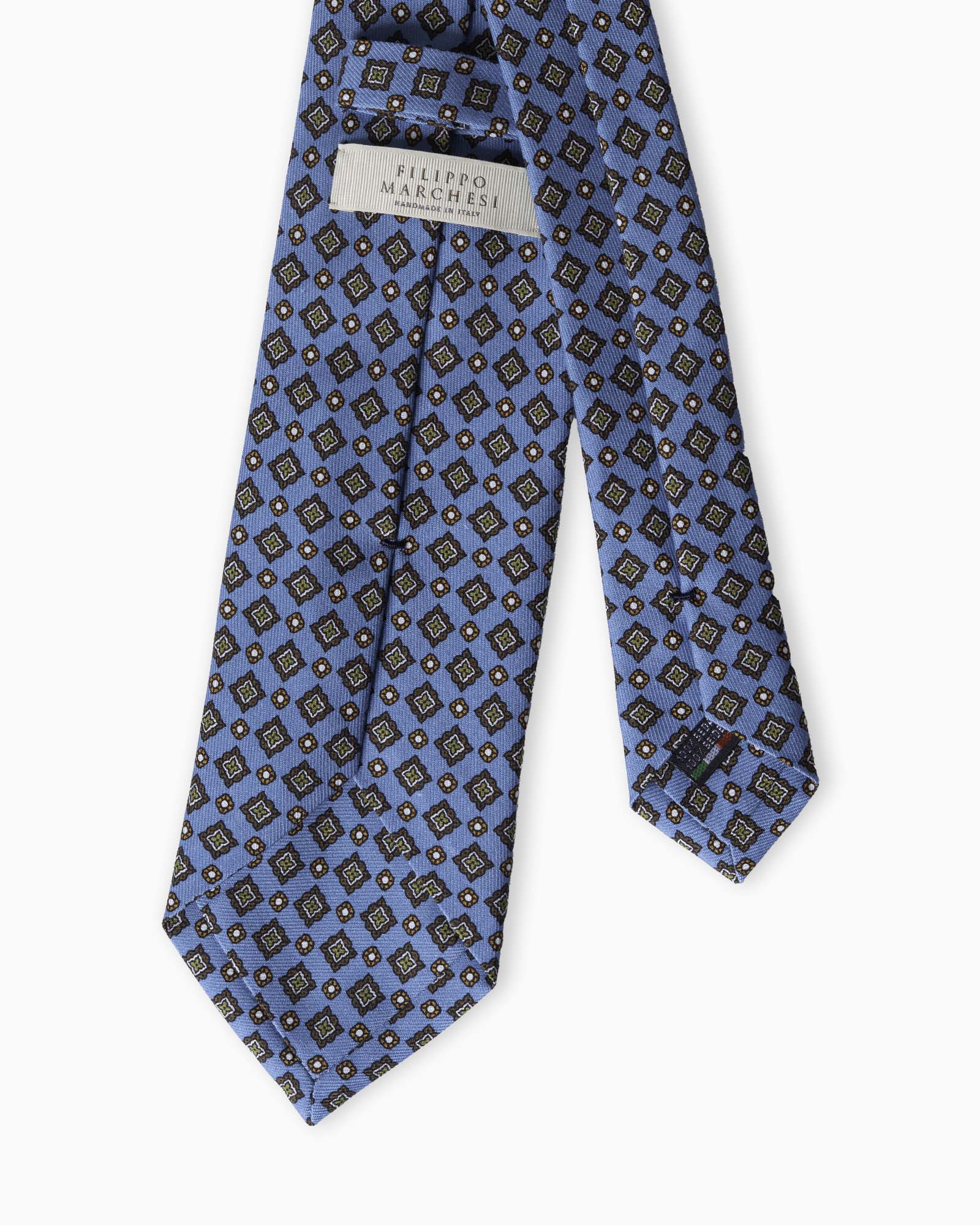 Cravatta in Seta Madder 3 Pieghe Motivo Geometrico - Azzurro