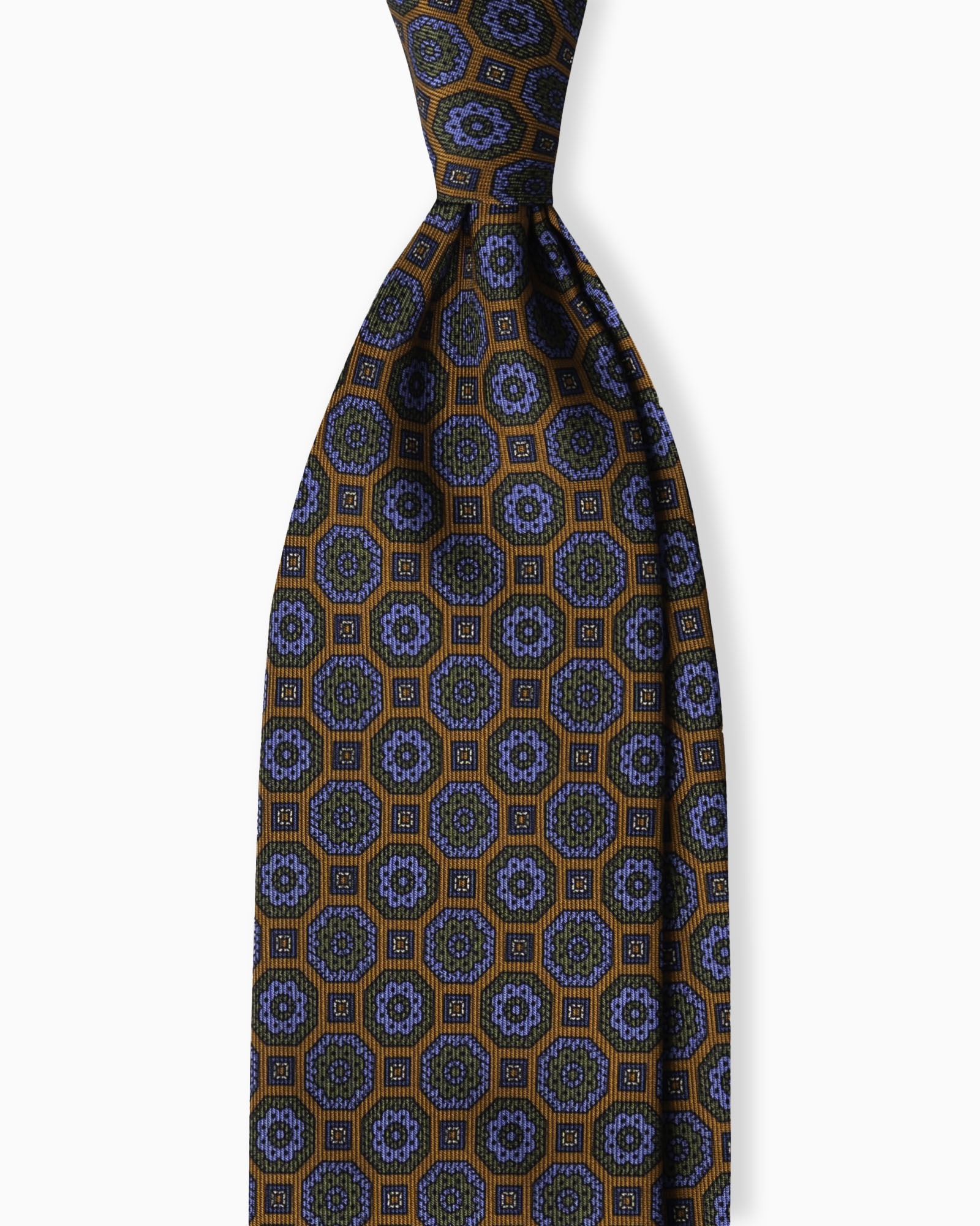 Cravatta in Seta Madder Inglese 3 Pieghe Medaglioni Geometrico - Arancione