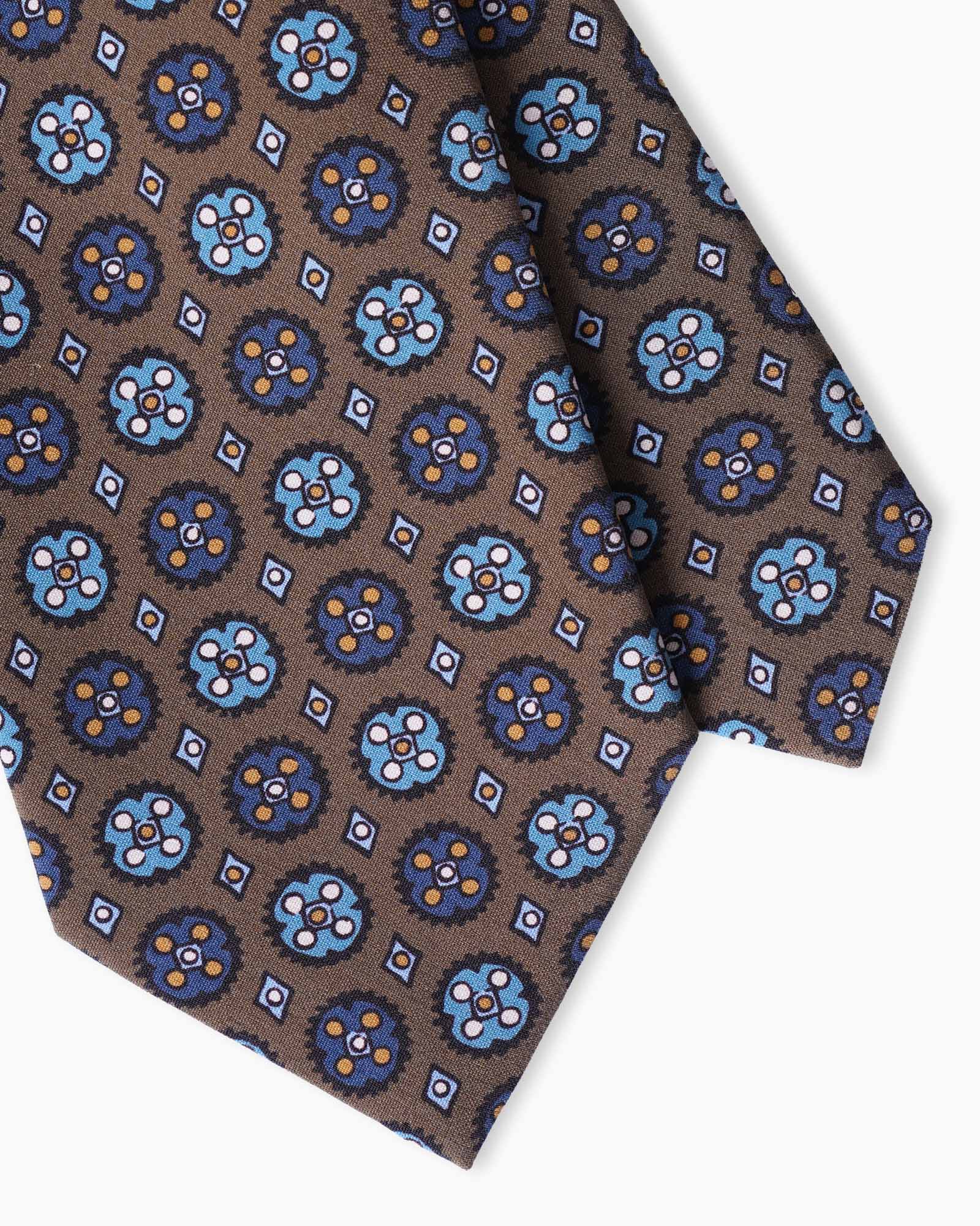 Cravatta in Seta Madder 3 Pieghe con Medaglioni - Marrone Cedro