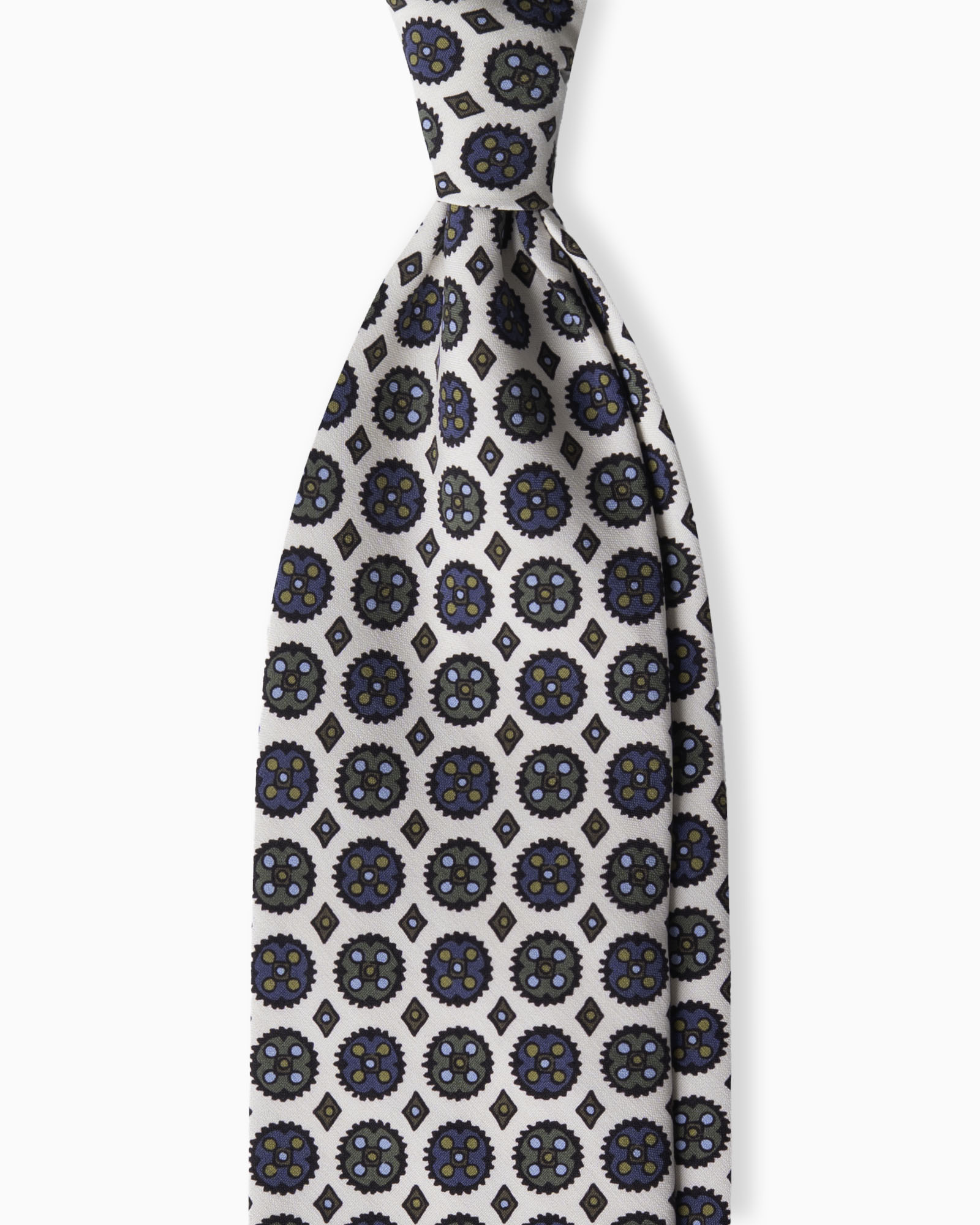 Cravatta in Seta Madder 3 Pieghe con Medaglioni - Avorio