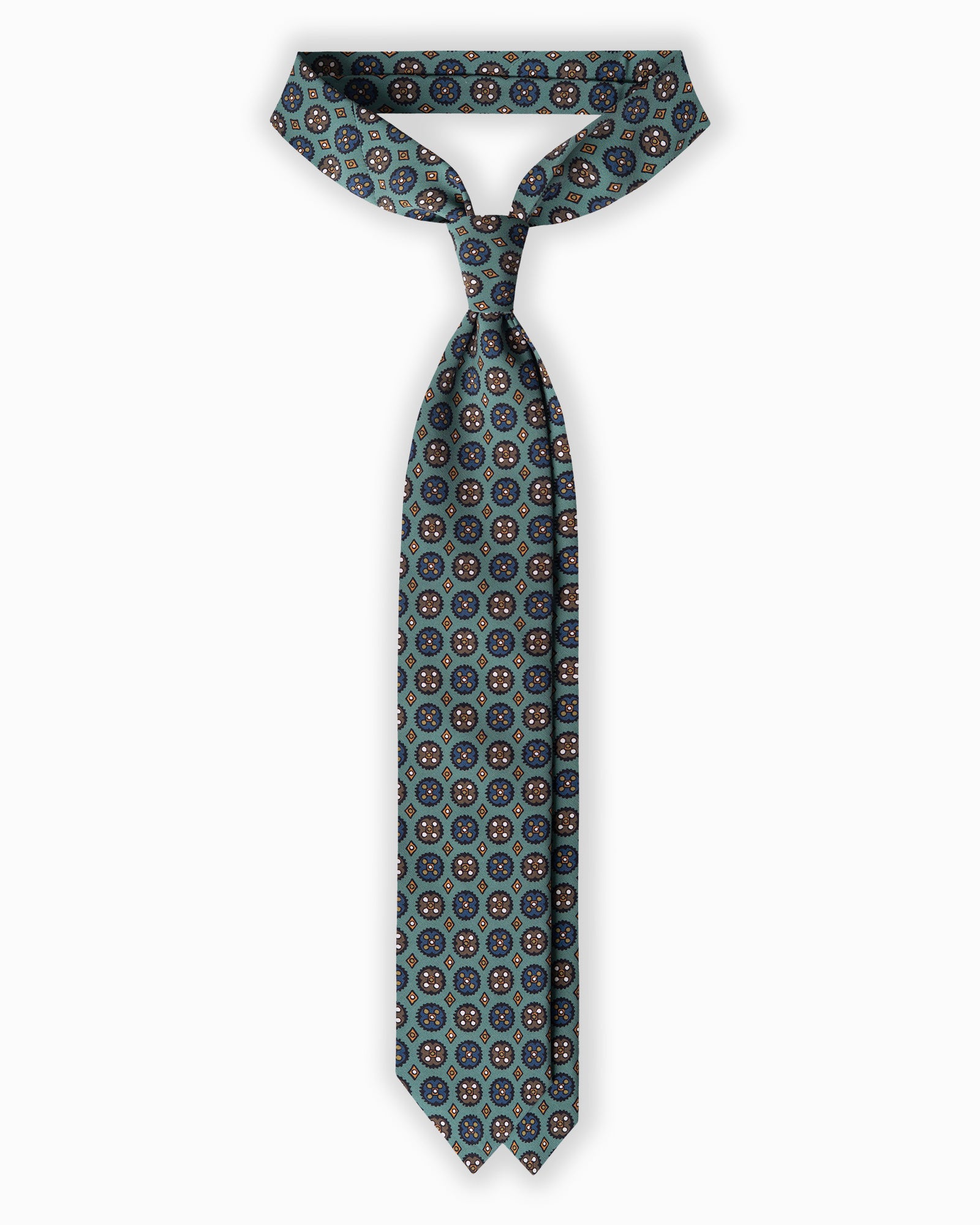 Cravatta in Seta Madder 3 Pieghe con Medaglioni - Verde Acqua