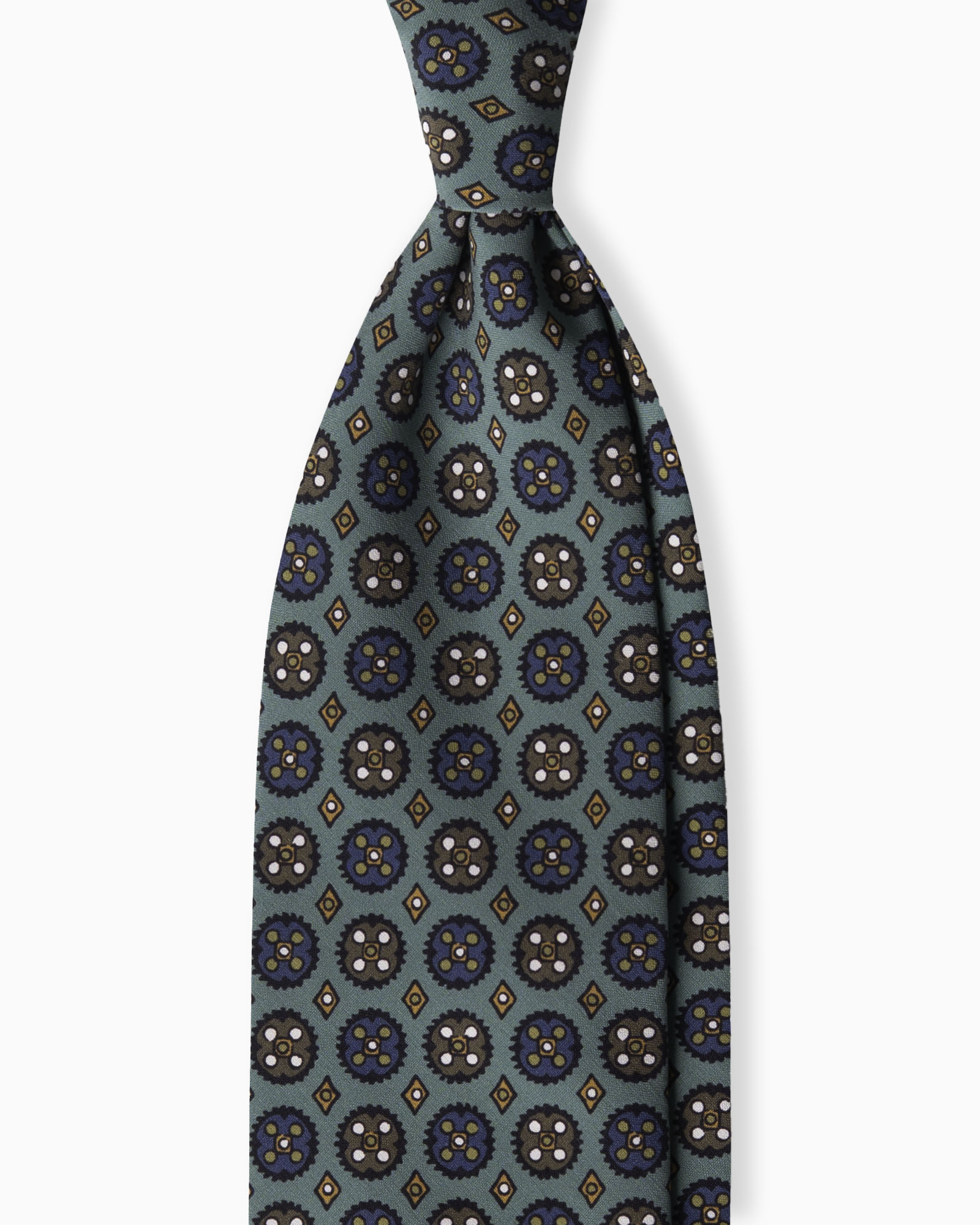 Cravatta in Seta Madder 3 Pieghe con Medaglioni - Verde Acqua