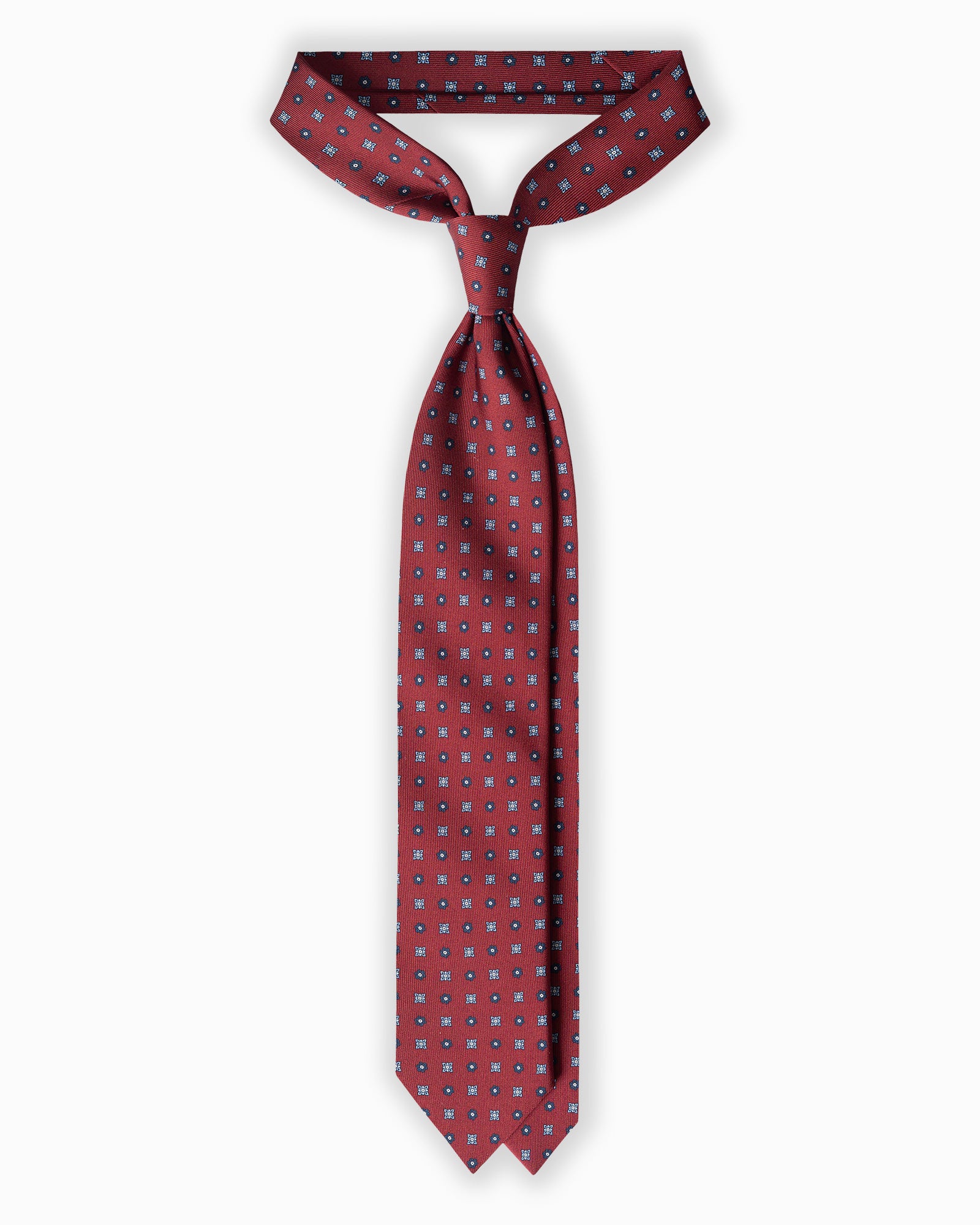 Cravatta in Seta Inglese 3 Pieghe Micro Motivo Floreale - Rosso Mattone