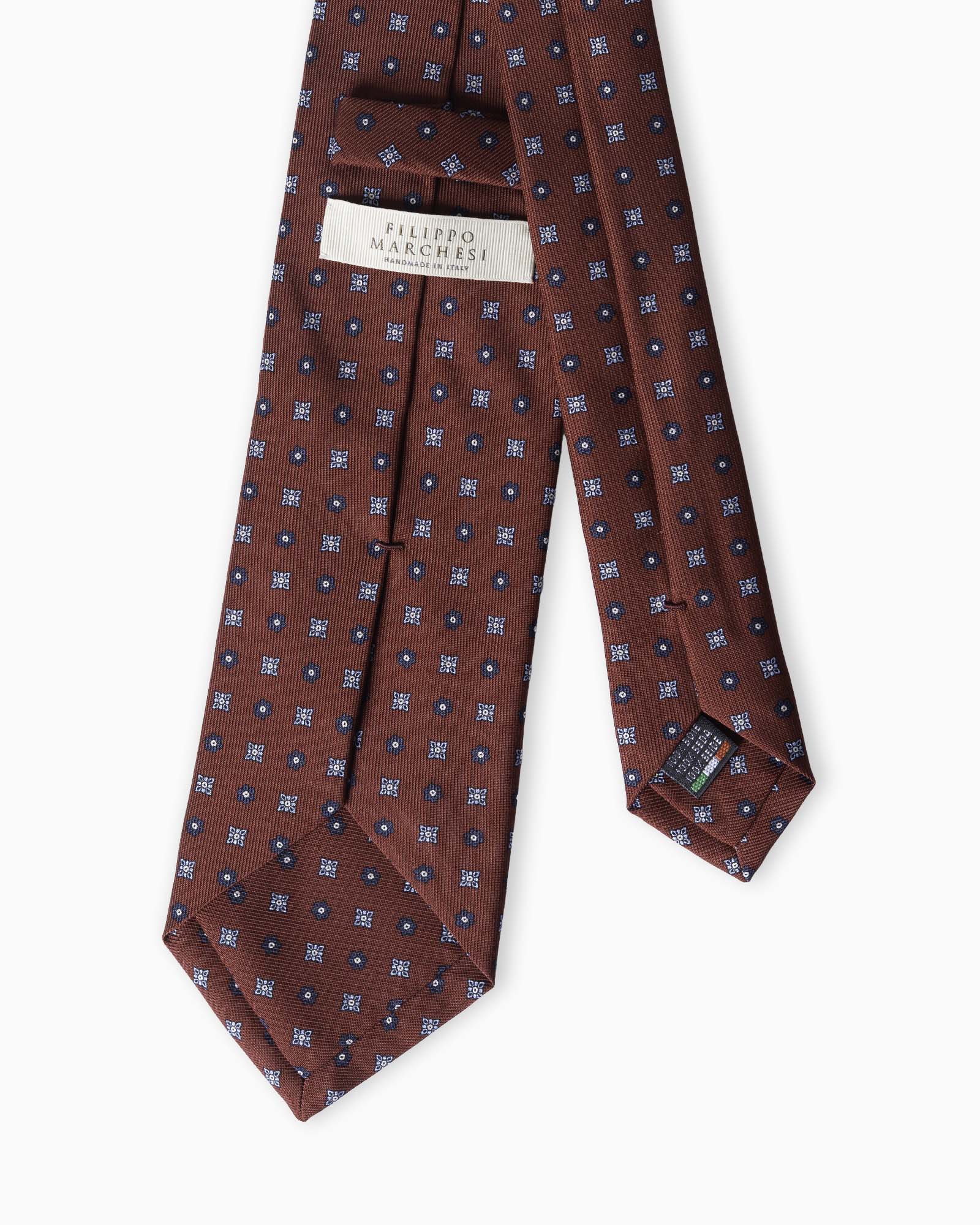 Cravatta in Seta Inglese 3 Pieghe Micro Motivo Floreale - Rosso Mattone