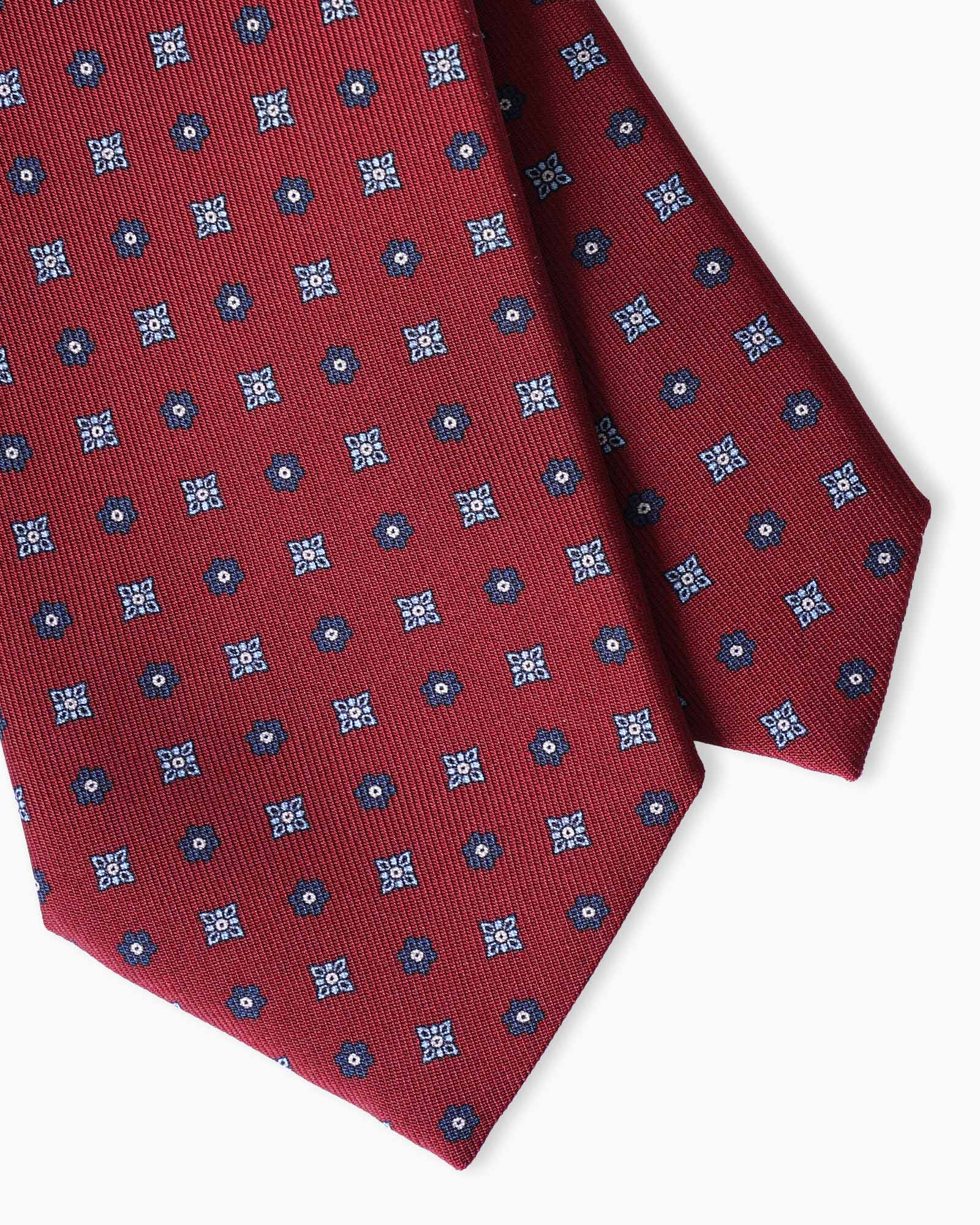 Cravatta in Seta Inglese 3 Pieghe Micro Motivo Floreale - Rosso Mattone