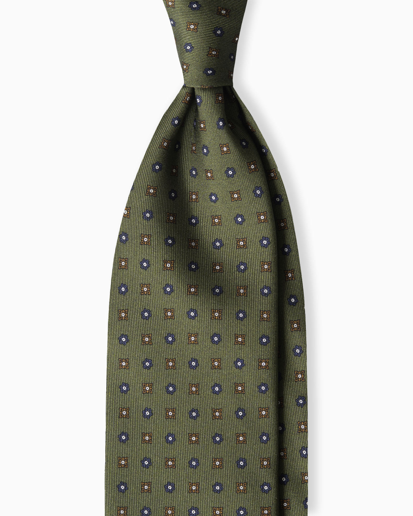 Cravatta in Seta Inglese 3 Pieghe Micro Motivo Floreale - Verde Oliva
