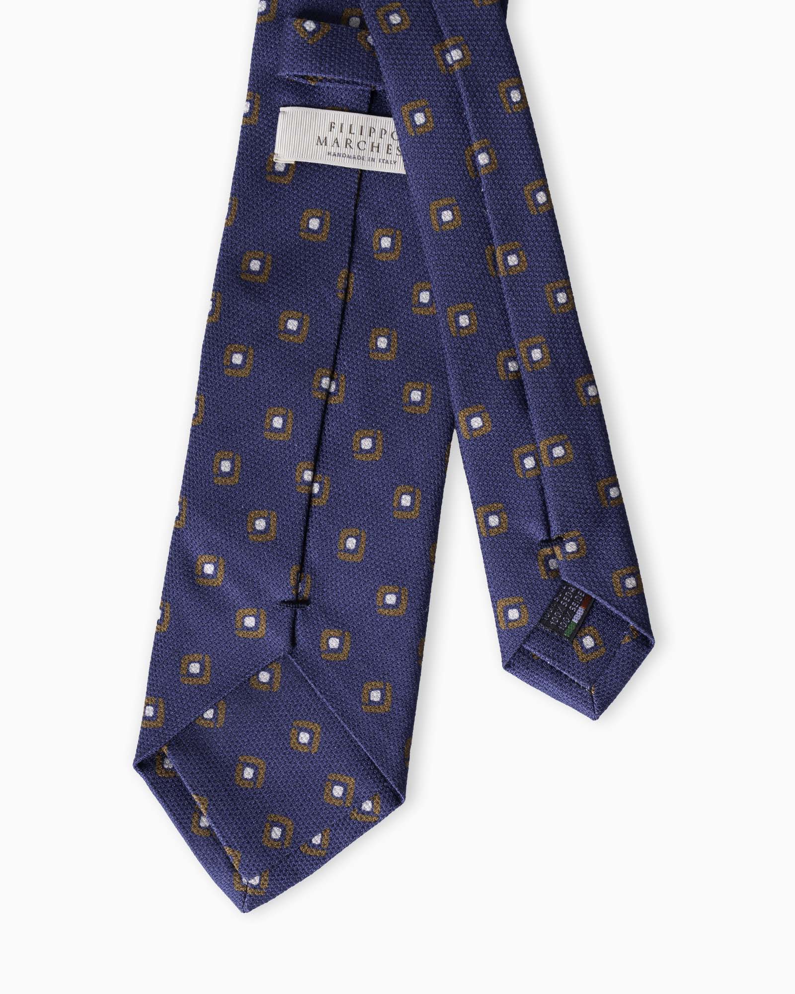 Cravatta in Seta Garzetta 3 Pieghe con Micromotivo - Blu Classico