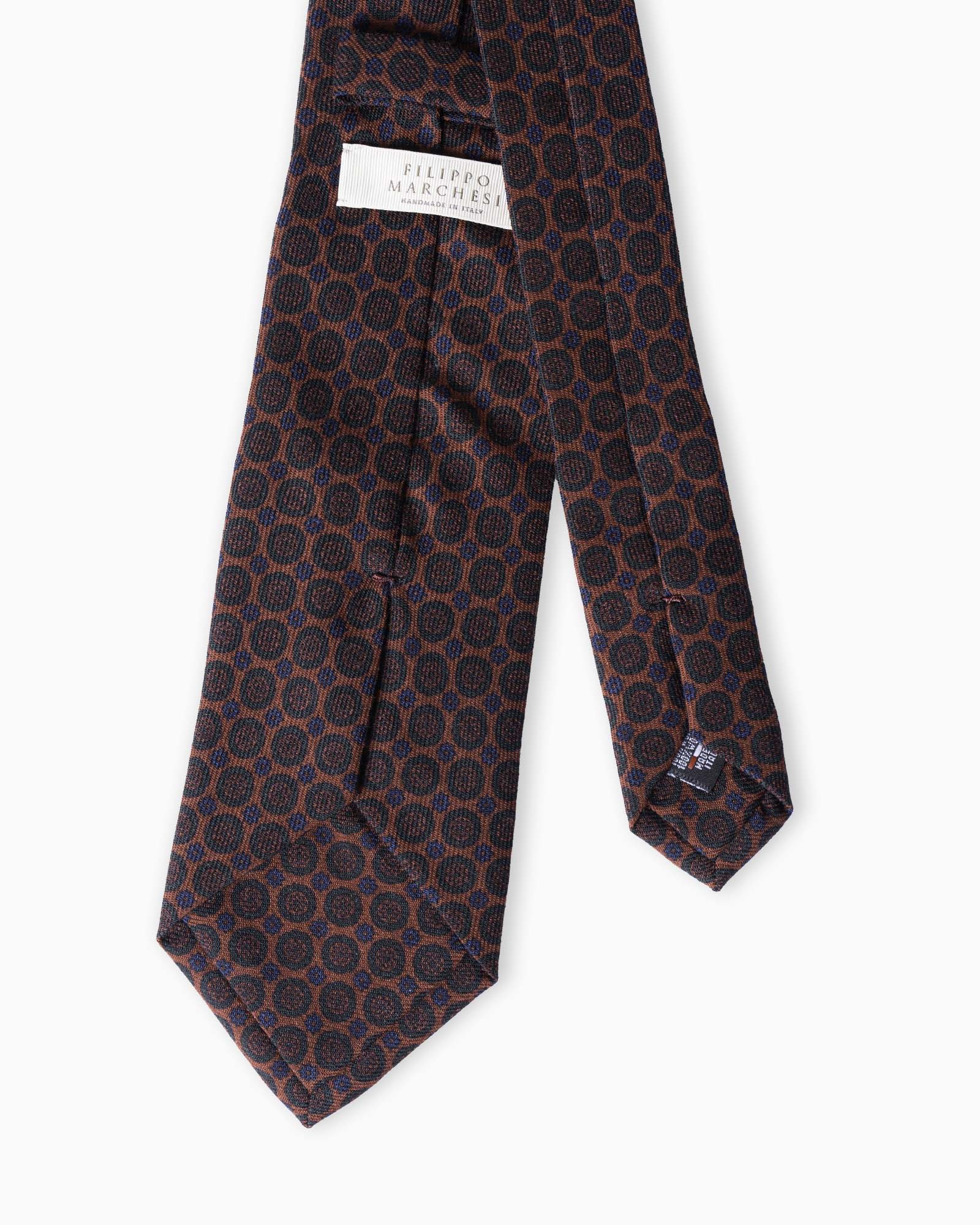 Cravatta in Lana 3 Pieghe Rosso Ruggine con Motivo Floreale