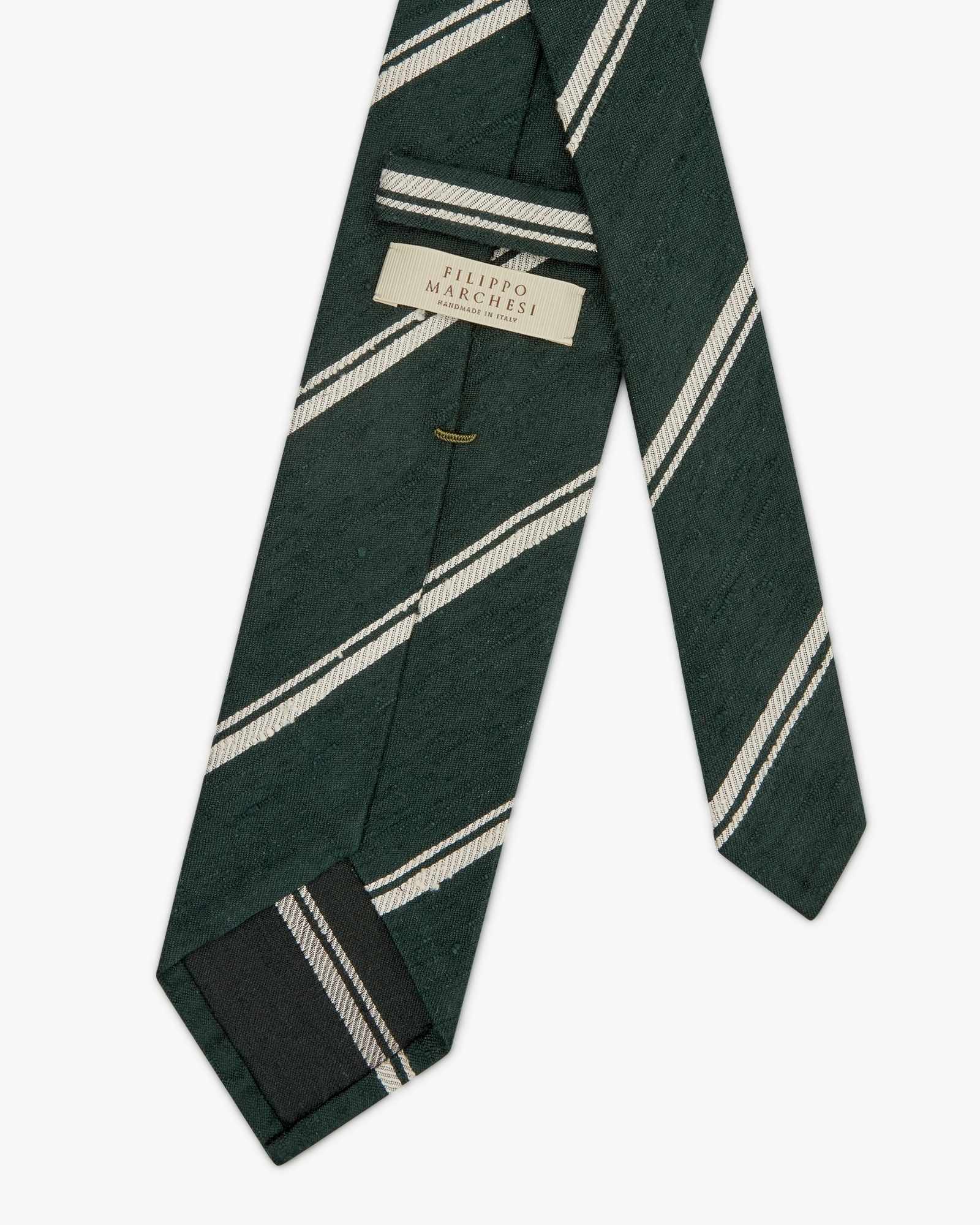 Cravatta 3 Pieghe In Seta Shantung A Righe - Verde Bianco