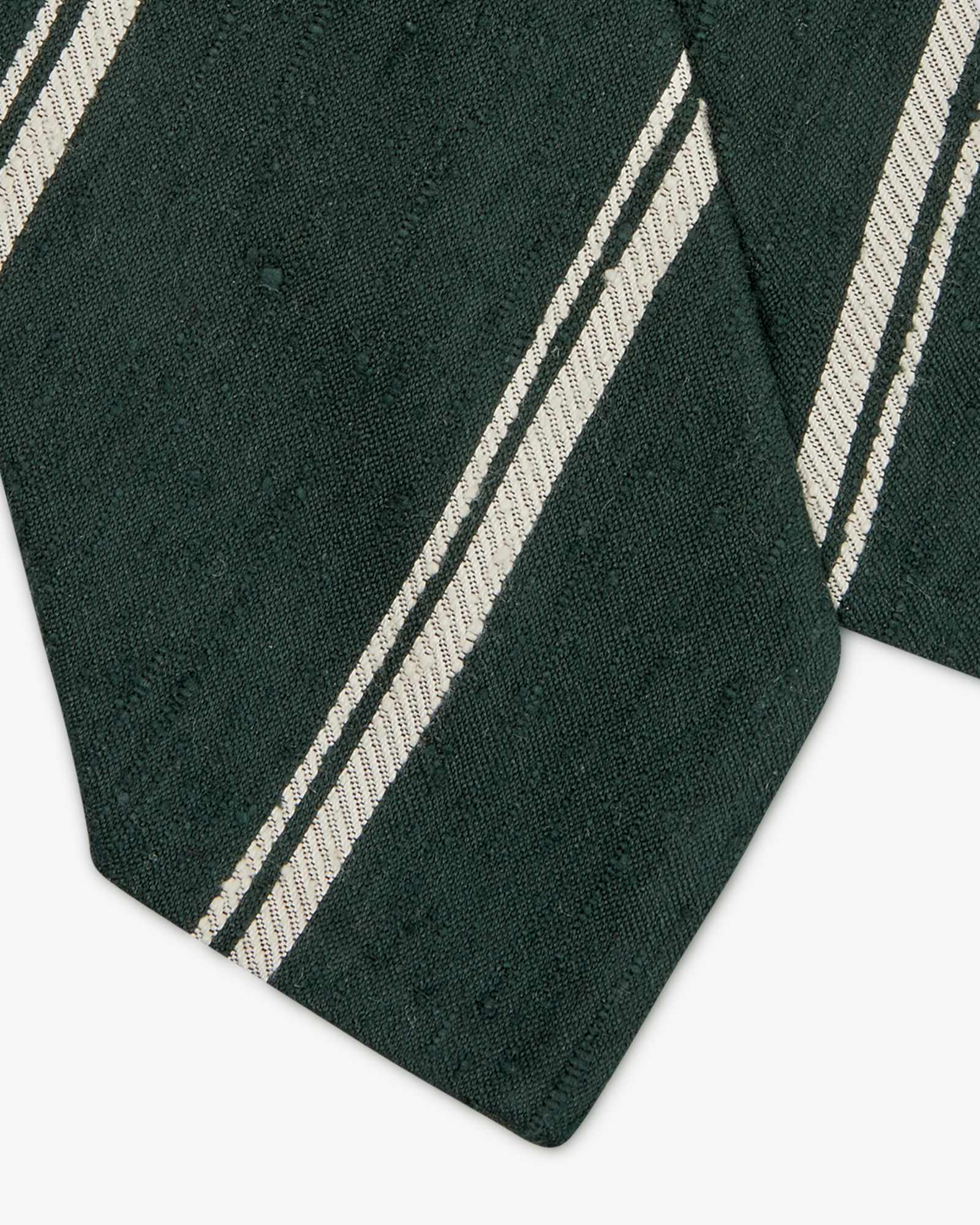 Cravatta 3 Pieghe In Seta Shantung A Righe - Verde Bianco