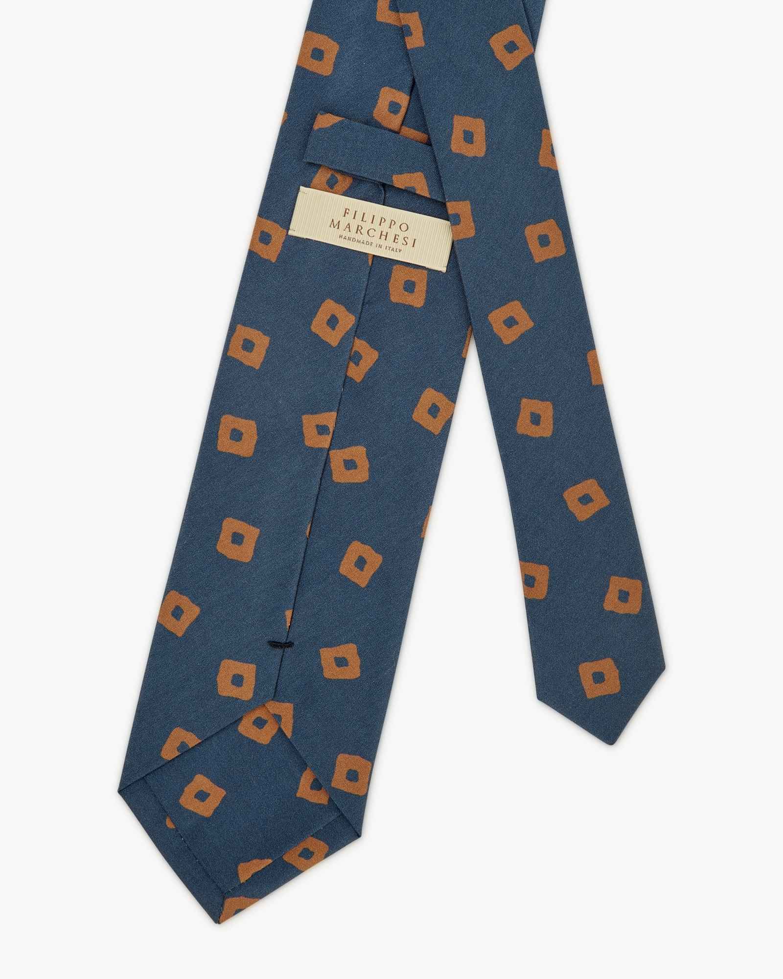 Cravatta 3 Pieghe In Seta Madder Con Cubi - Blu