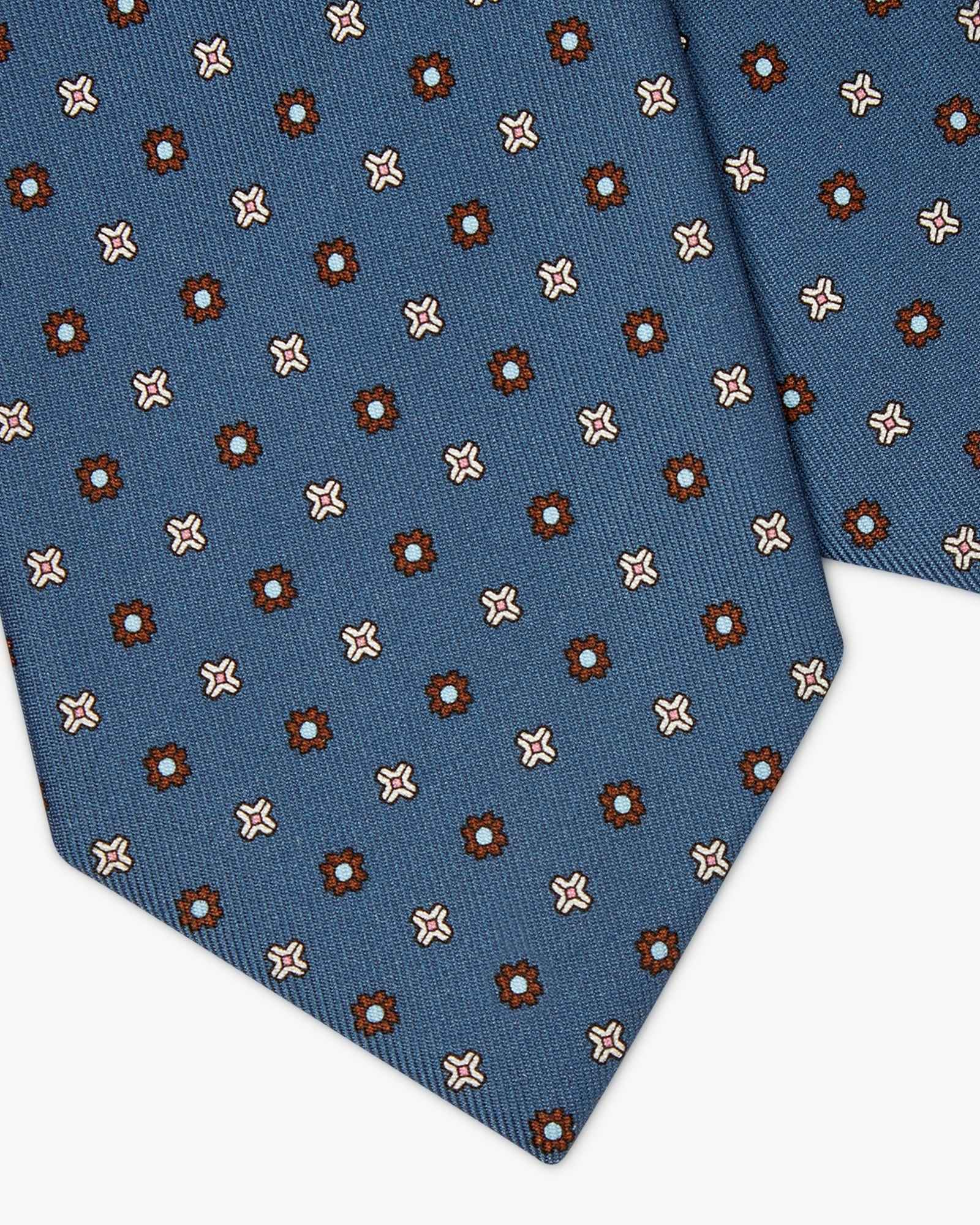 Cravatta 3 Pieghe In Seta Inglese Stampata Floreale - Blu Di Persia
