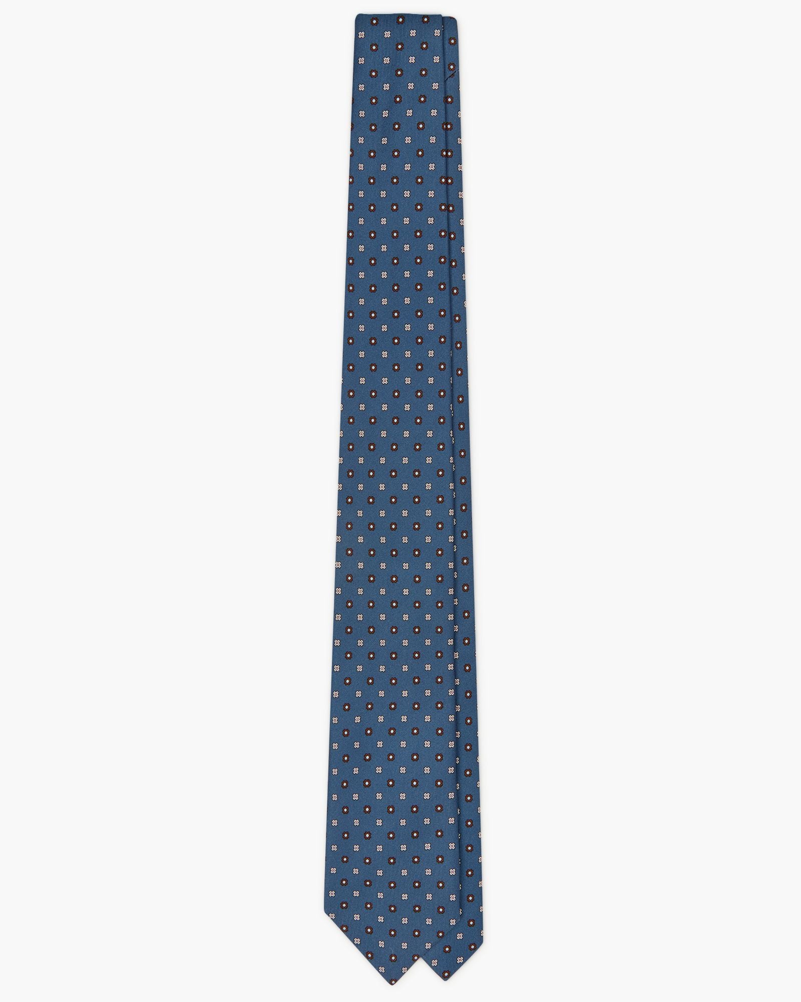 Cravatta 3 Pieghe In Seta Inglese Stampata Floreale - Blu Di Persia