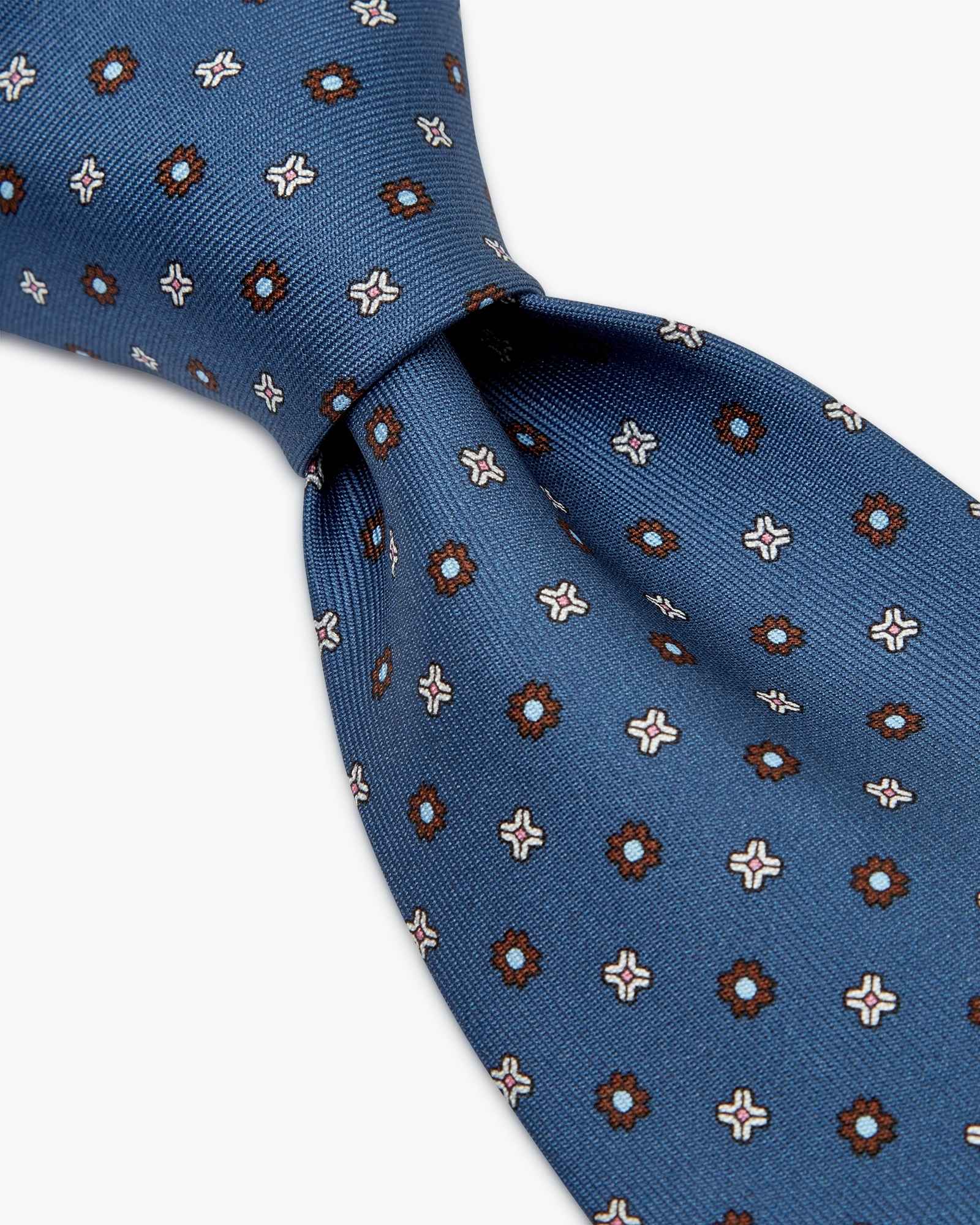 Cravatta 3 Pieghe In Seta Inglese Stampata Floreale - Blu Di Persia