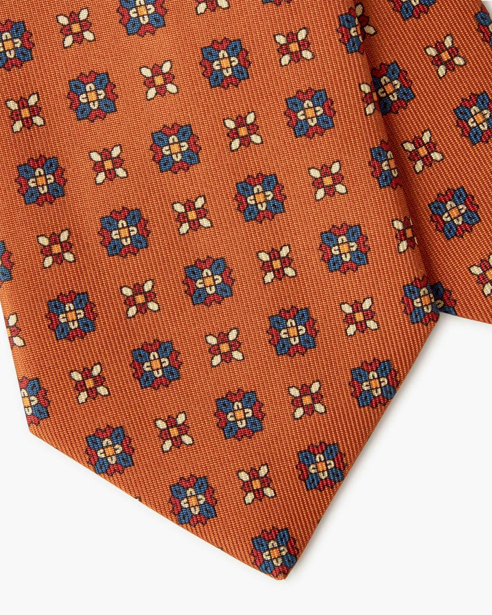Cravatta 3 Pieghe In Seta Inglese Stampata Floreale - Ruggine