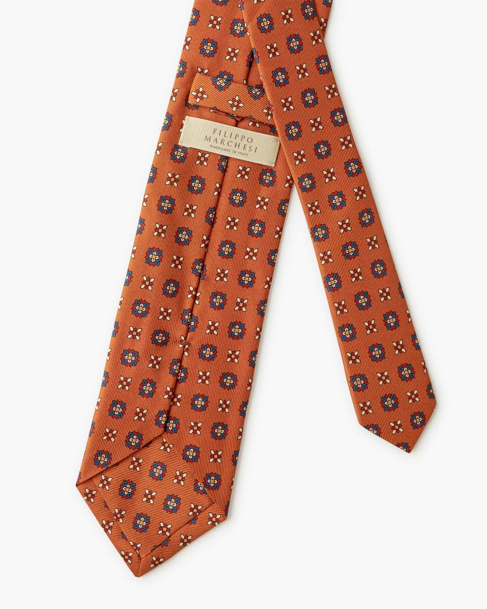 Cravatta 3 Pieghe In Seta Inglese Stampata Floreale - Ruggine