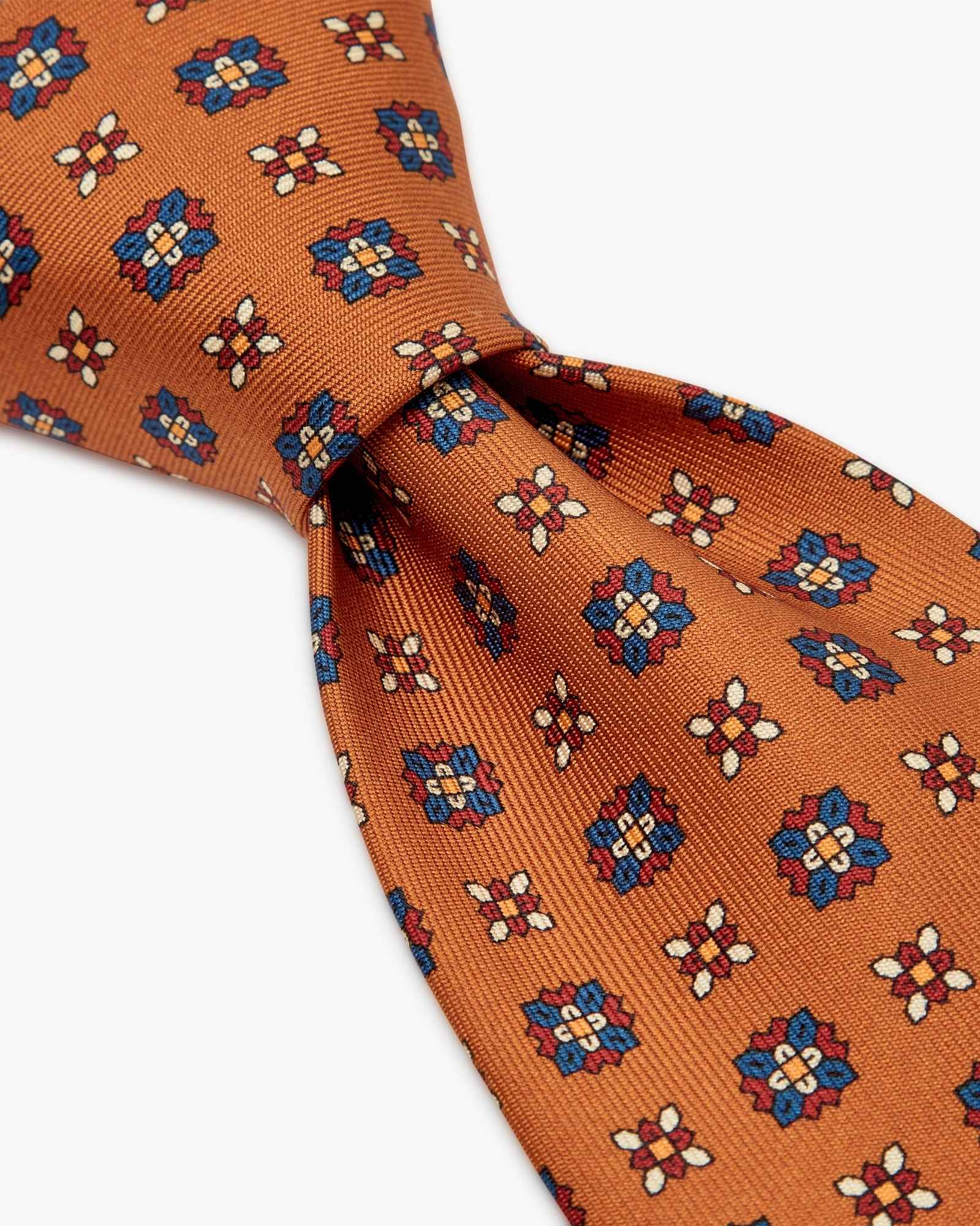 Cravatta 3 Pieghe In Seta Inglese Stampata Floreale - Ruggine