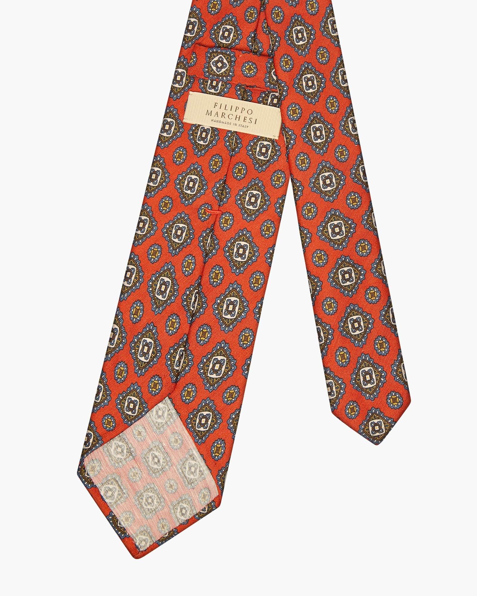 3-Fold Floral Printed Silk And Linen Tie - Red