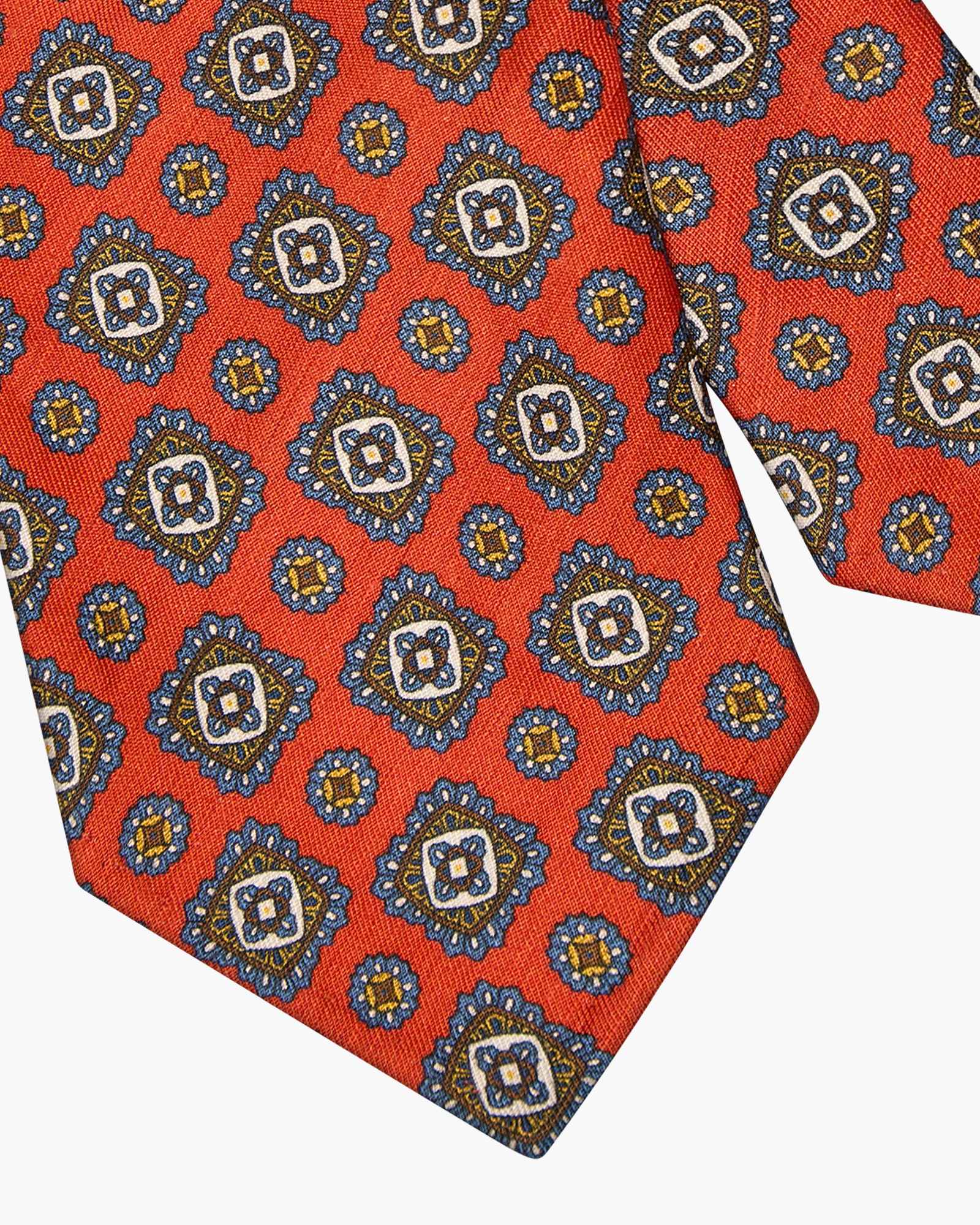 3-Fold Floral Printed Silk And Linen Tie - Red