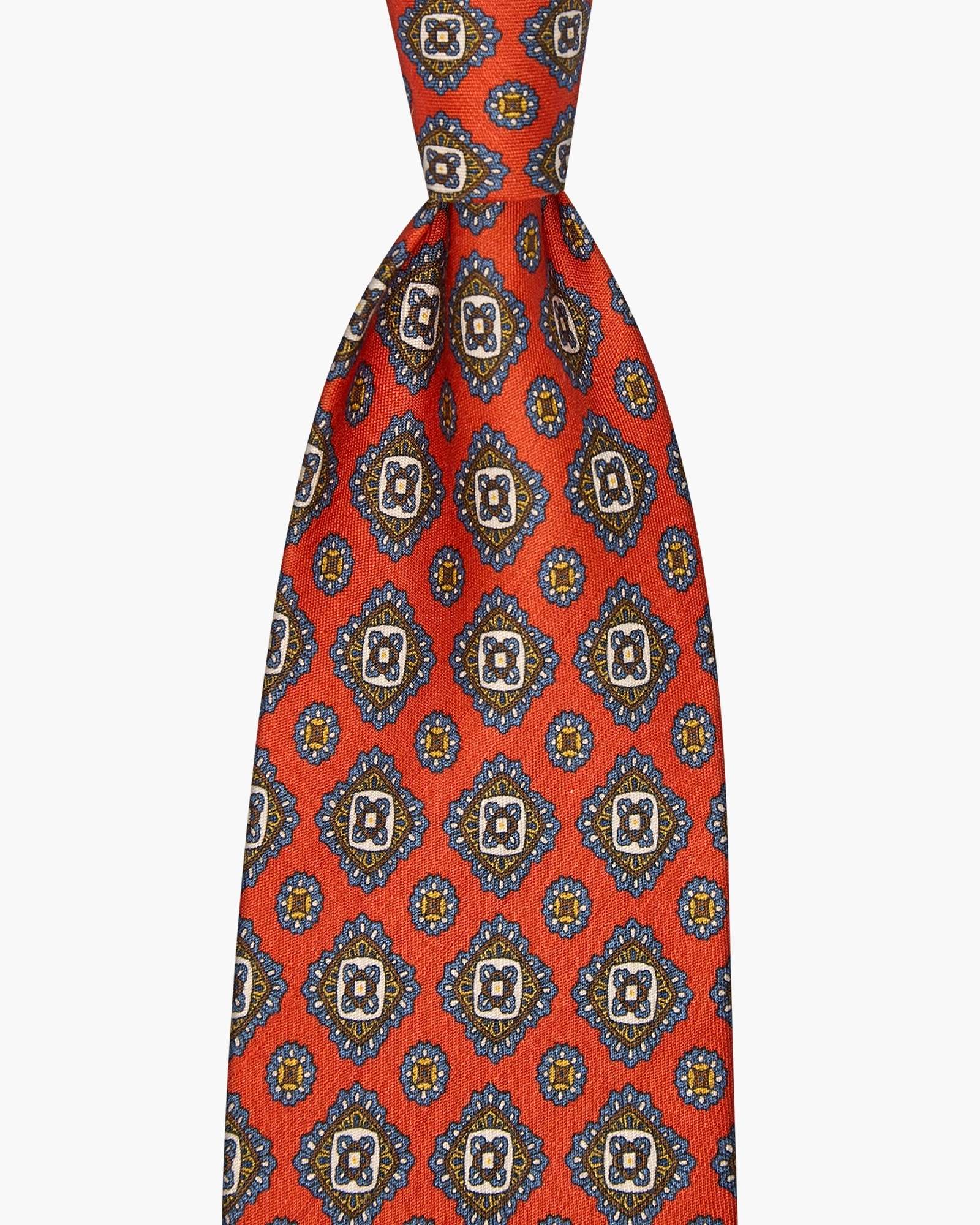 3-Fold Floral Printed Silk And Linen Tie - Red